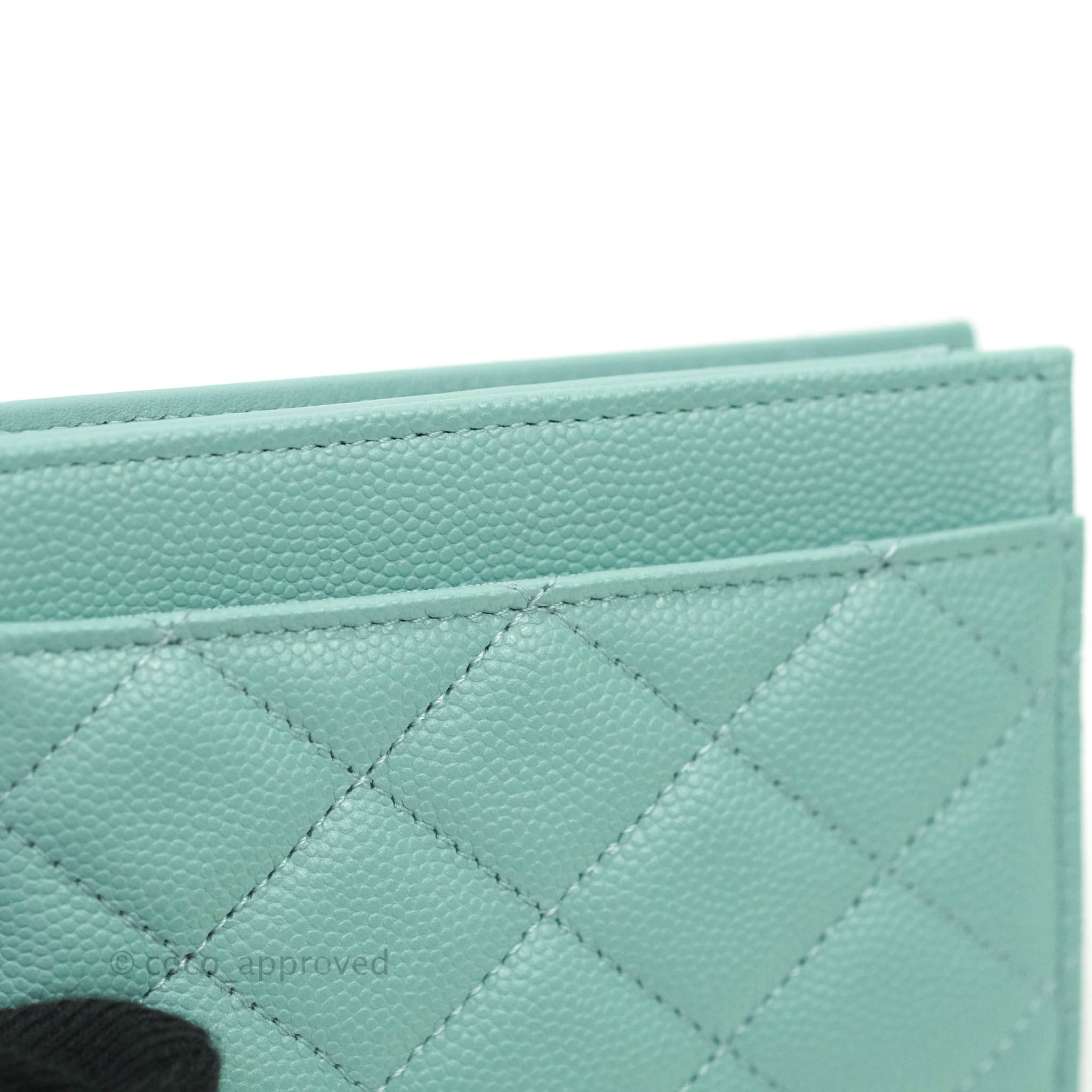 Chanel Classic Quilted Card Holder Tiffany Blue Caviar Gold Hardware Coco Approved Studio