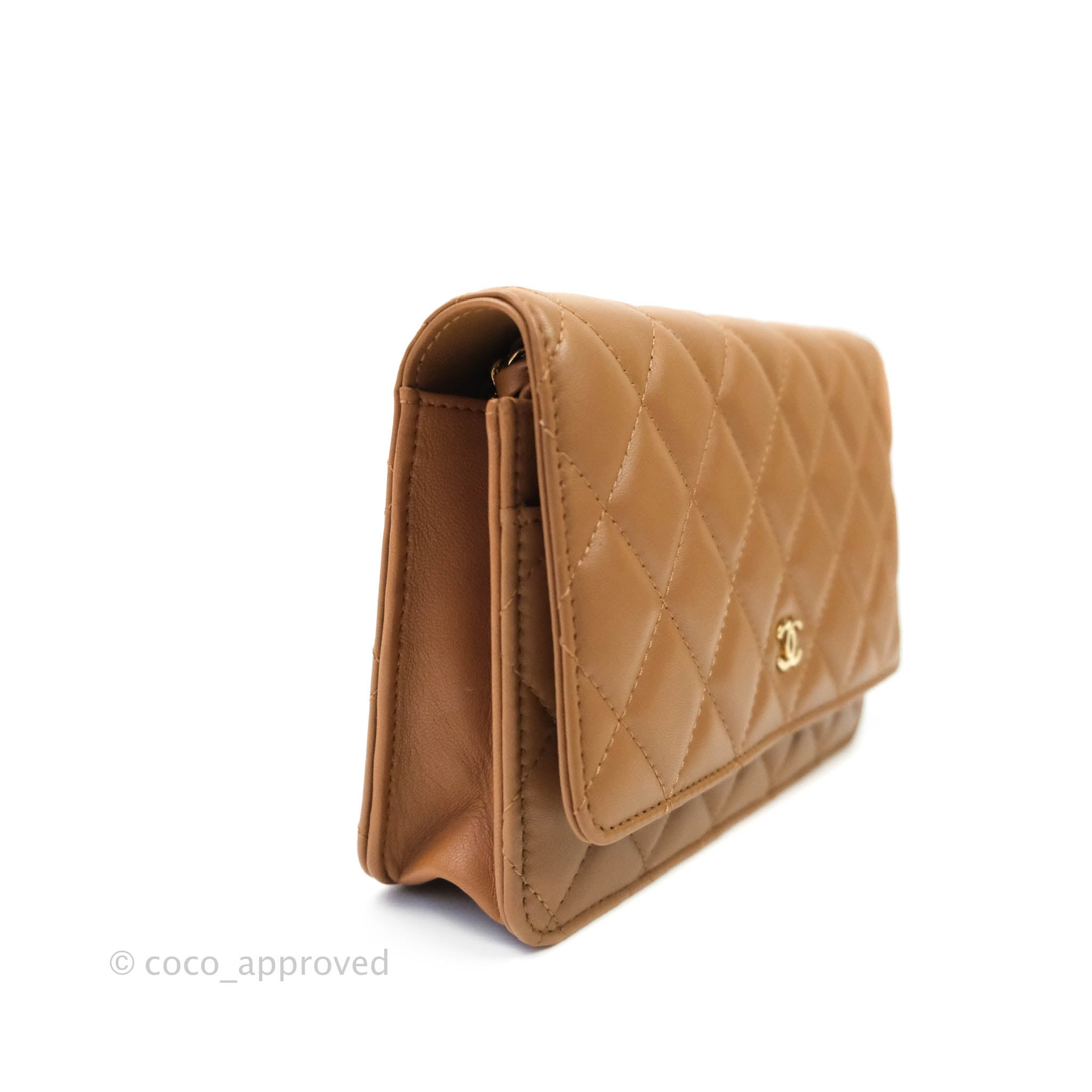 Chanel Quilted Wallet on Chain WOC Caramel Tan Lambskin Gold