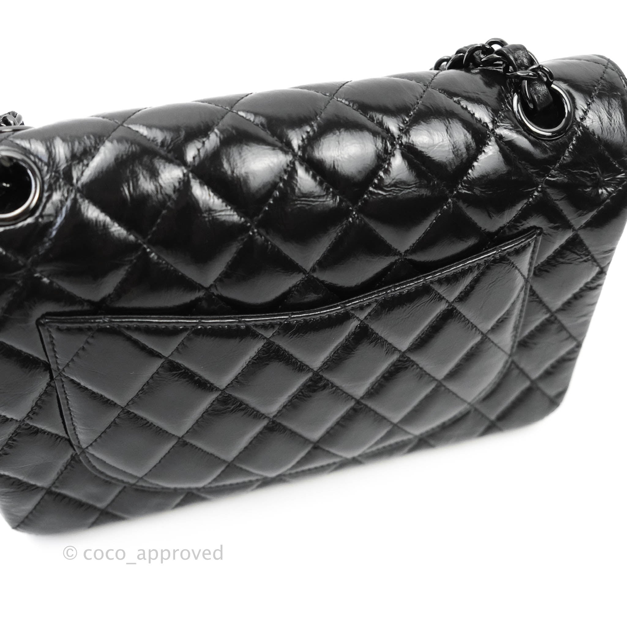 Chanel So Shiny Black Quilted Crumpled Calfskin Medium Double Flap Bag Black Hardware, 2019 (Very Good)