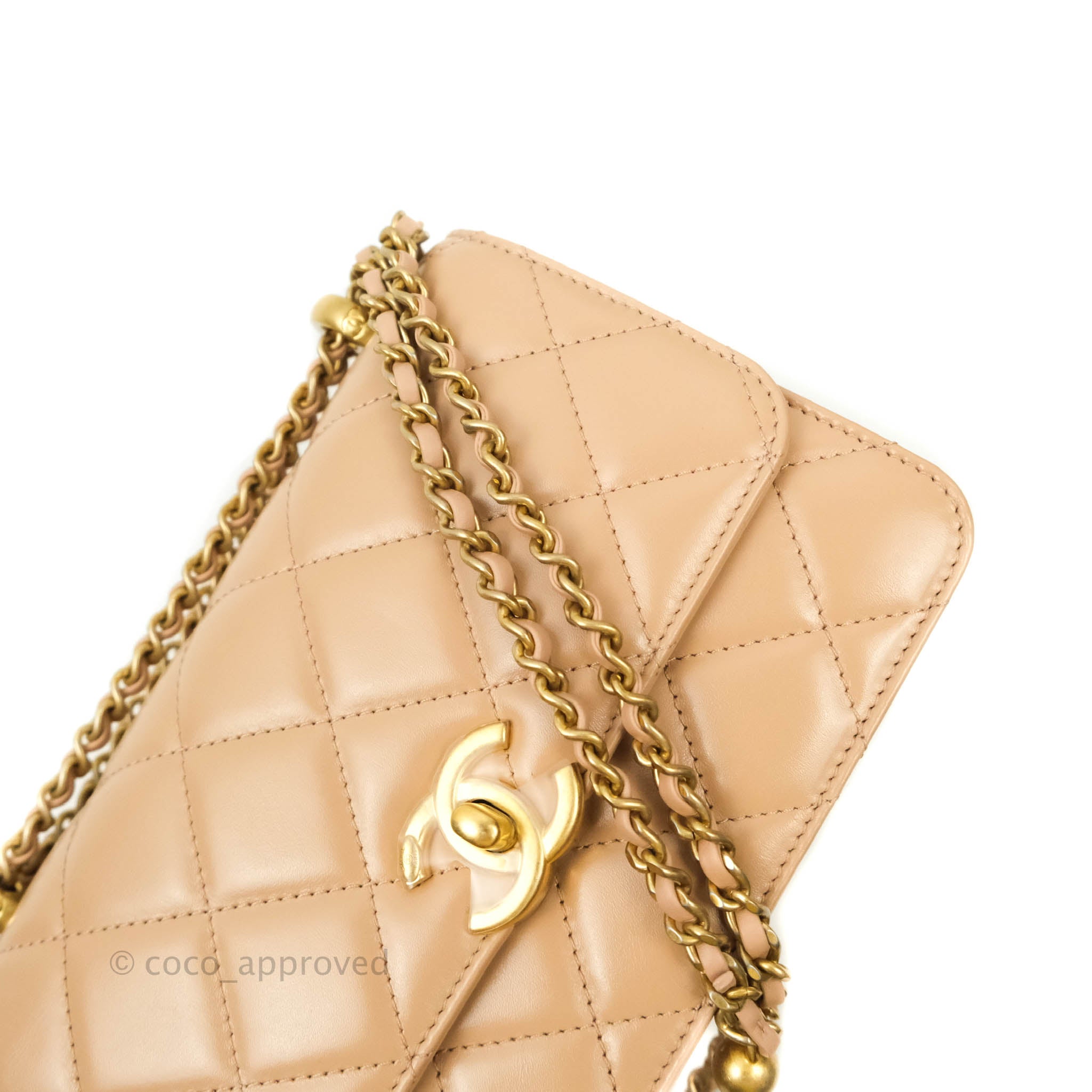 Chanel Quilted Mini Perfect Fit Adjustable Beige Calfskin Gold