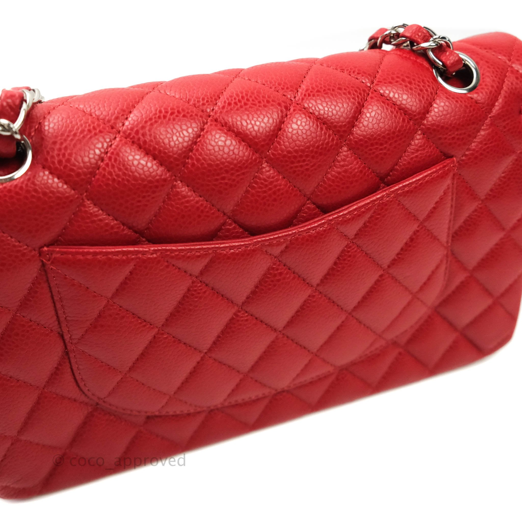 Chanel Classic M/L Medium Double Flap Bag Red Caviar Silver Hardware 1 –  Coco Approved Studio