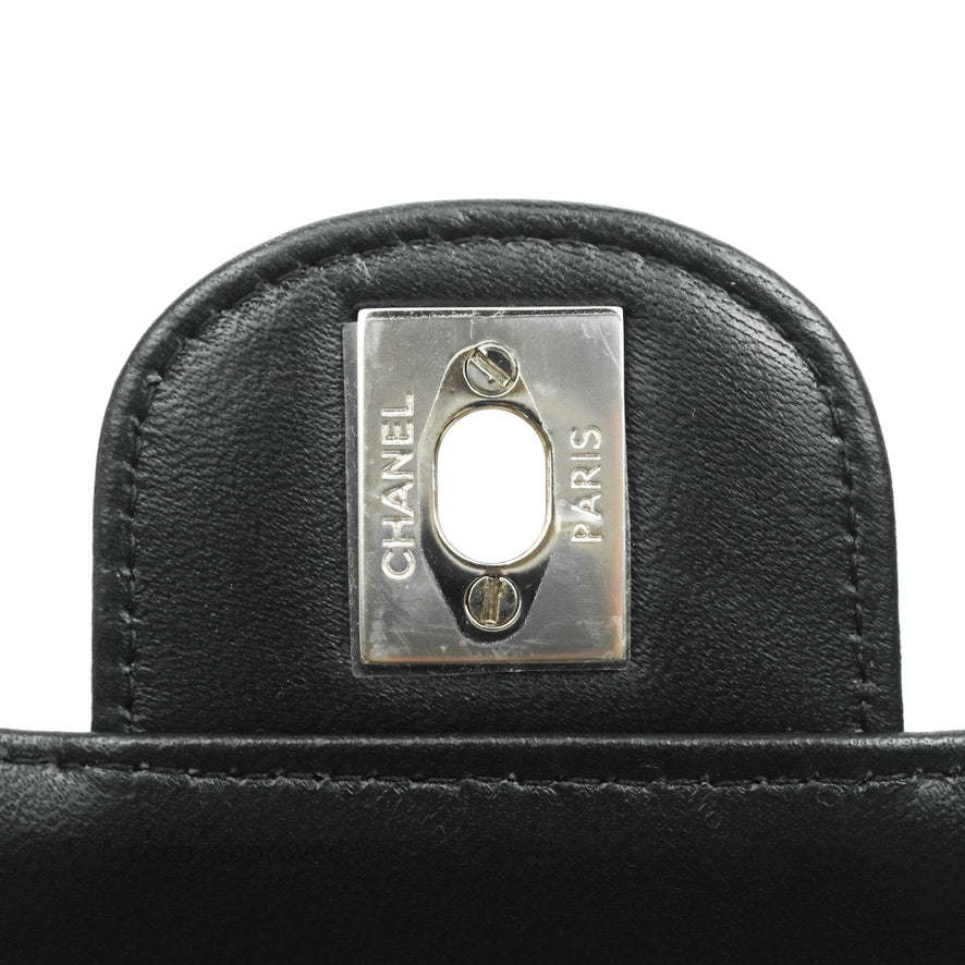 Chanel Chevron Mini Rectangular Flap Black Lambskin Silver
