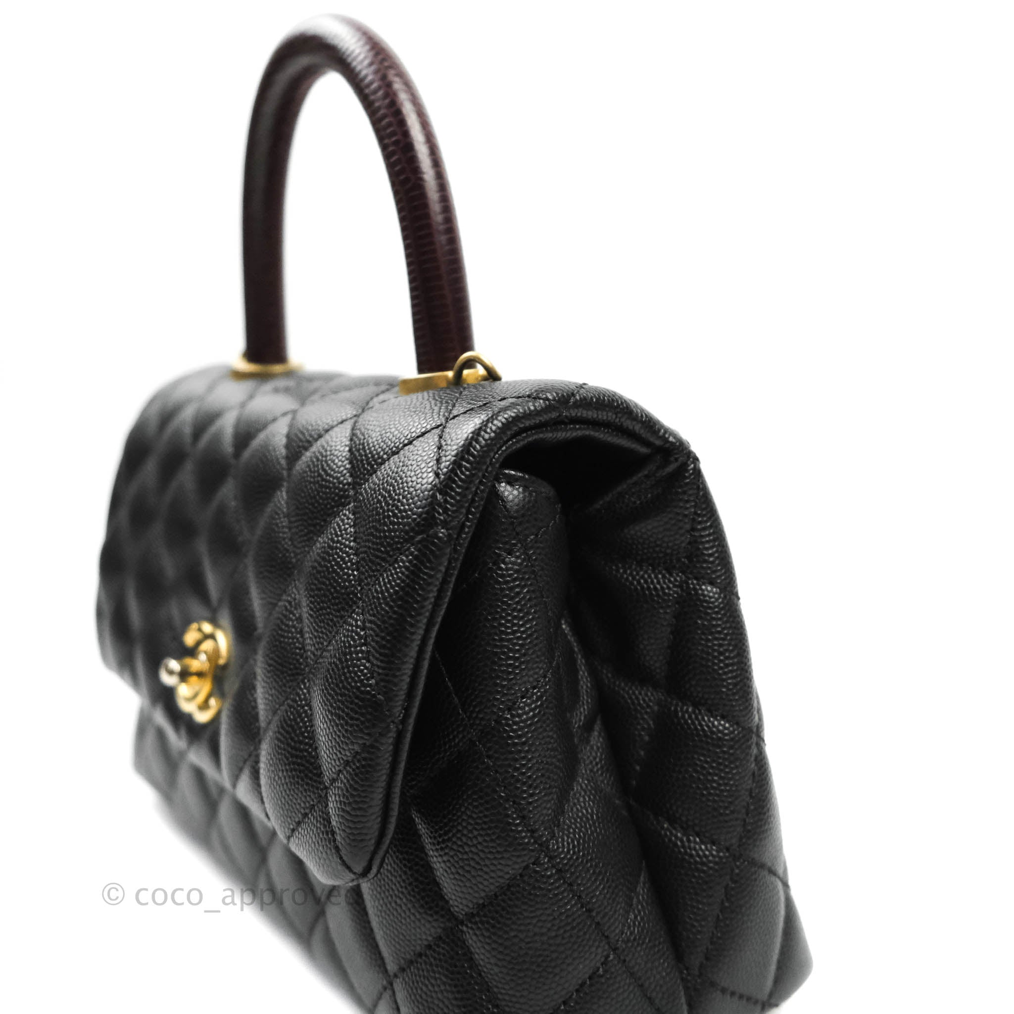 Chanel Gold Quilted Caviar Leather Small Coco Top Handle Bag