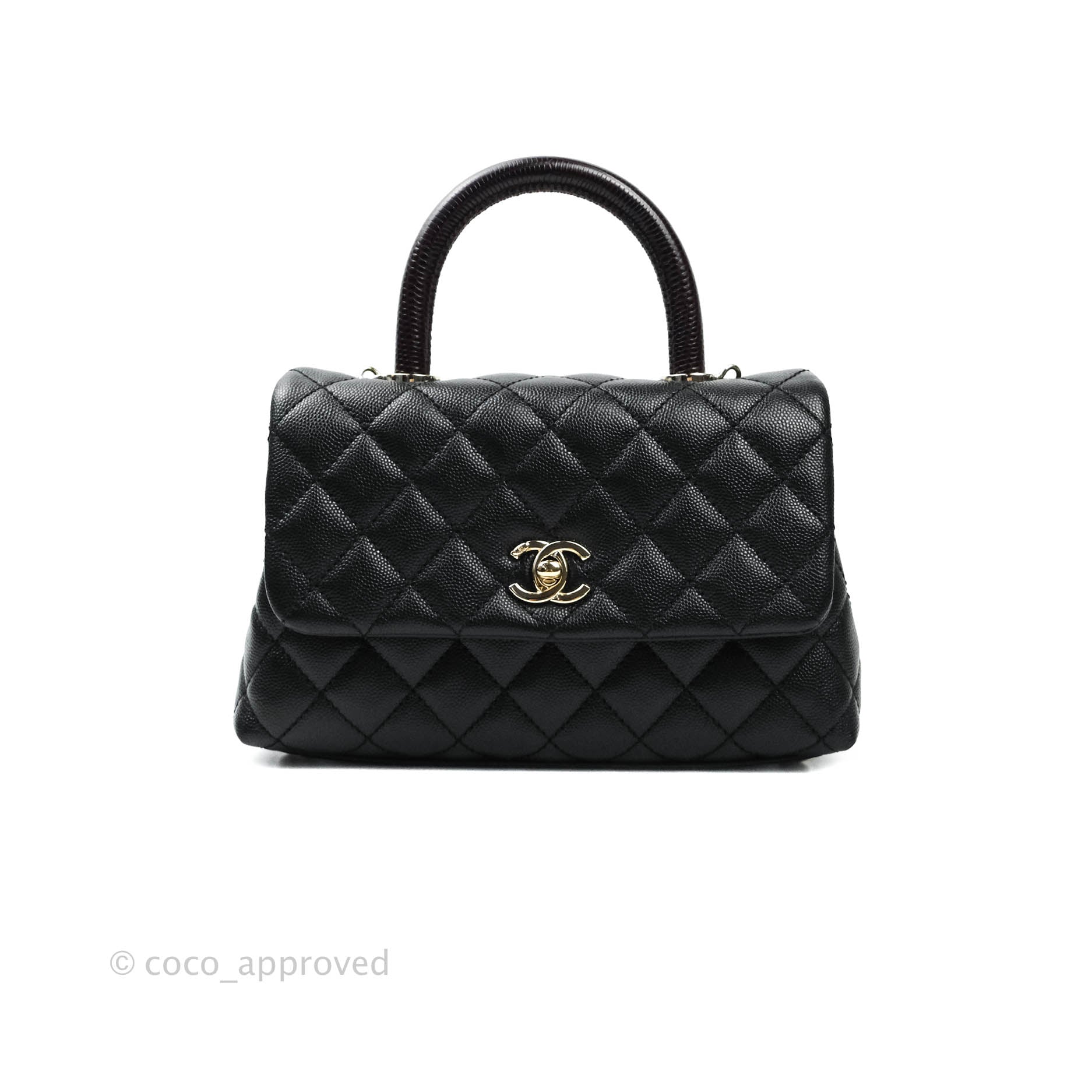 Chanel Mini (Small) Coco Handle Quilted Black Caviar Gold Hardware Emb –  Coco Approved Studio
