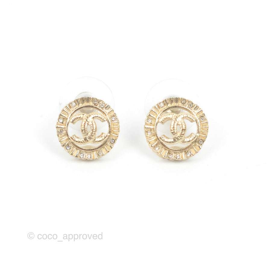Chanel Earrings Round Gold Black CC Logo 00A 122