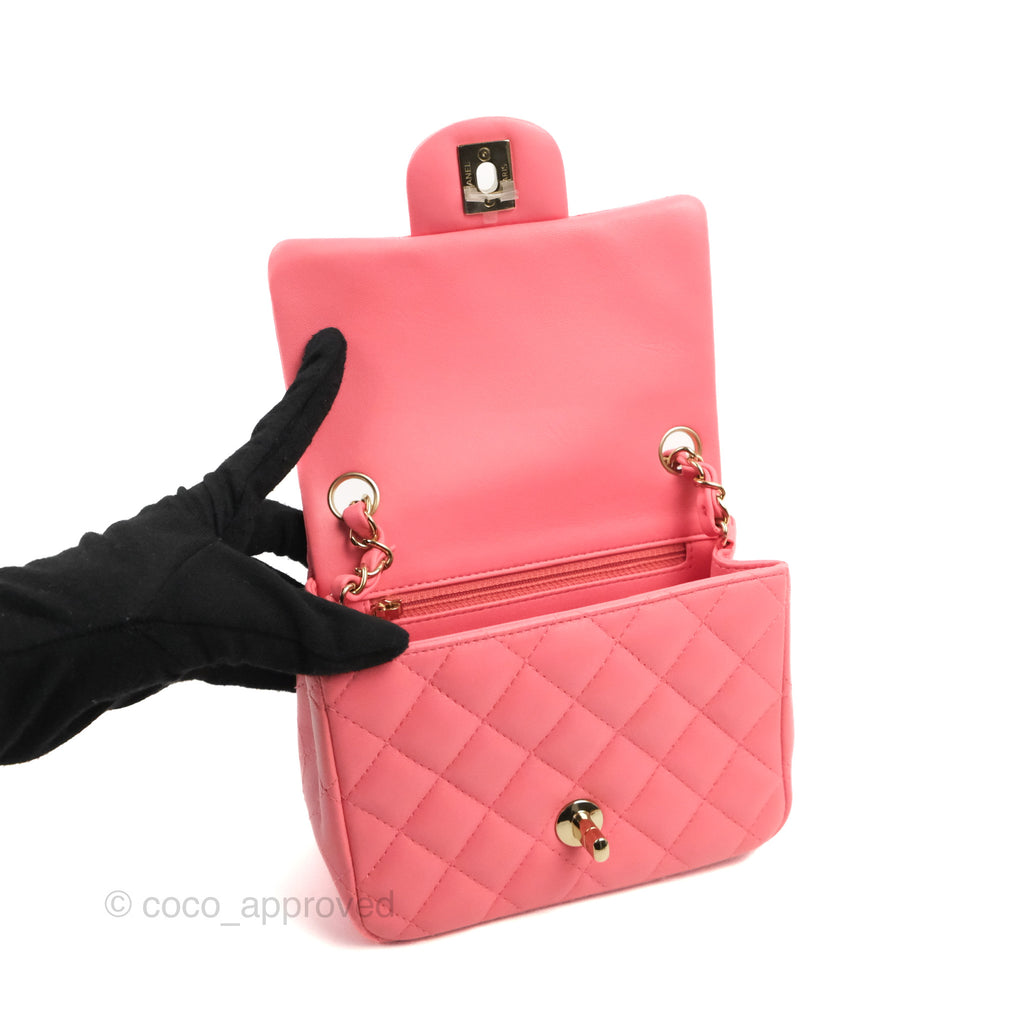 Chanel Mini Square Flap Pink Lambskin Gold Hardware