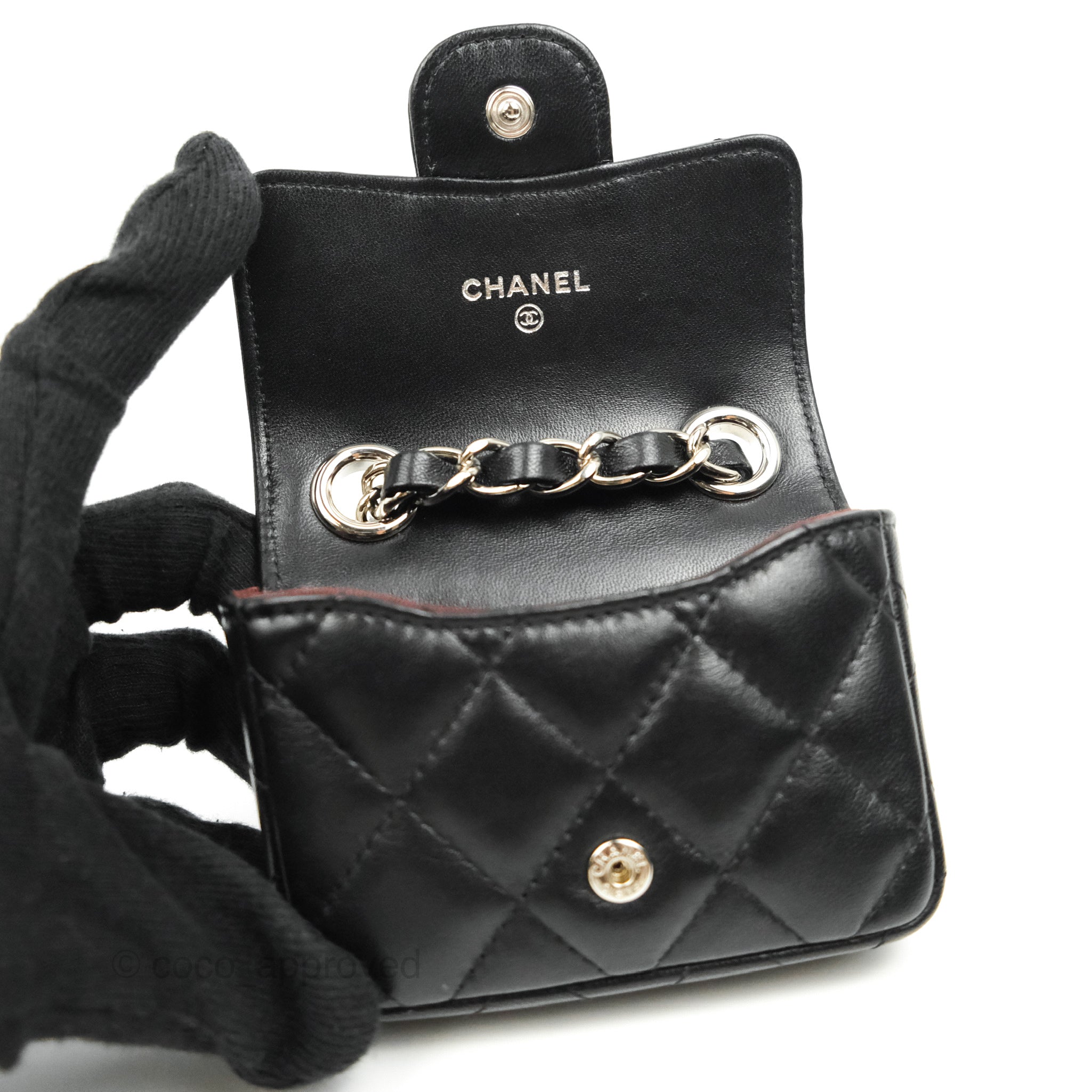 Chanel Mini Card Holder Chain Belt Bag Black Lambskin Silver Hardware – Coco  Approved Studio