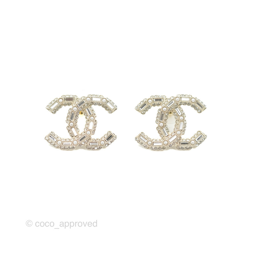 Chanel Crystal CC Earrings Gold Tone 22K