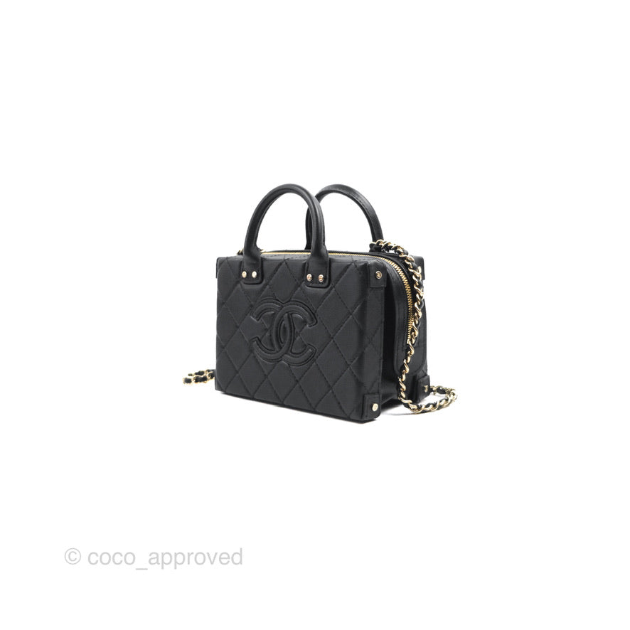 Chanel Quilted Vanity Case with Chain Black Calfskin Gold Hardware 22B