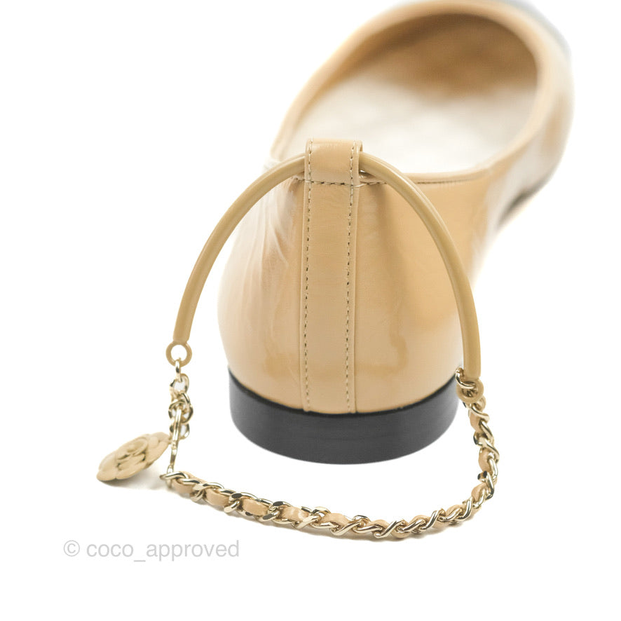 Chanel Beige/Black Fabric Cap Toe Ankle Wrap Ballet Flats Size 7.5/38 -  Yoogi's Closet