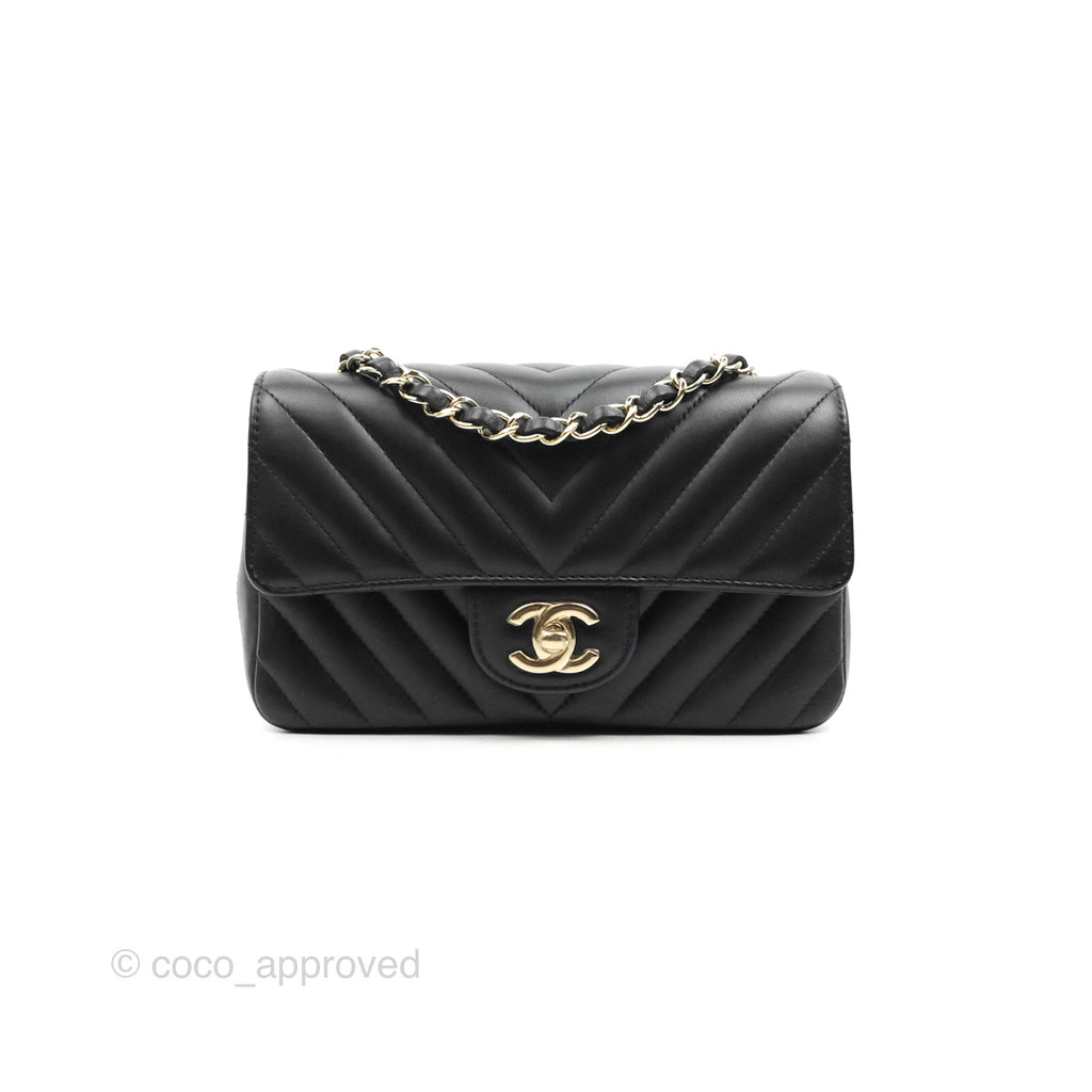 Chanel Chevron Mini Rectangular Flap Black Lambskin Gold Hardware