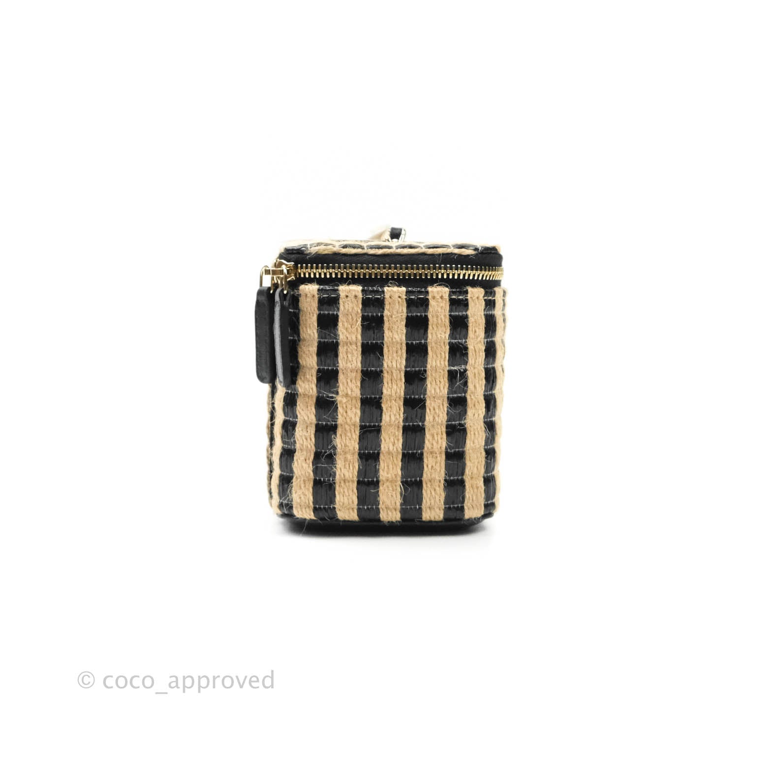 Black and Beige Raffia, Rattan, and Calfskin Vanity Case Silver Hardware,  2021