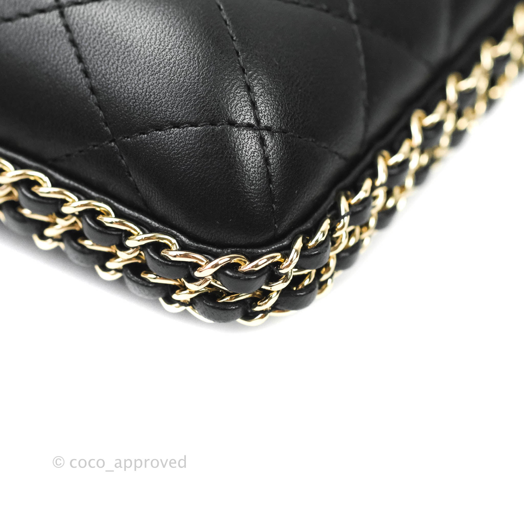 Chanel Quilted Chain Around Clutch Black Lambskin Gold Hardware