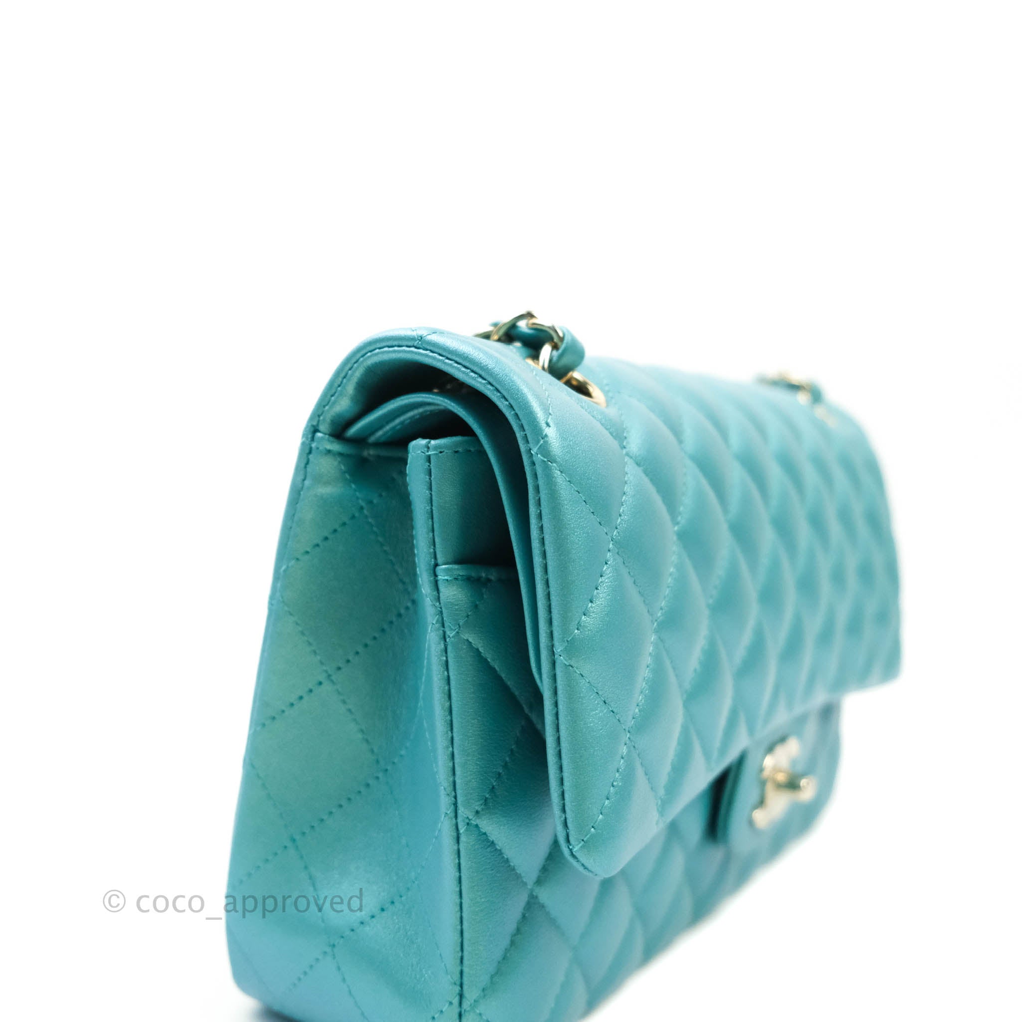 Chanel Iridescent Blue Quilted Lambskin Classic Double Flap Medium  Q6B48N1IB0000