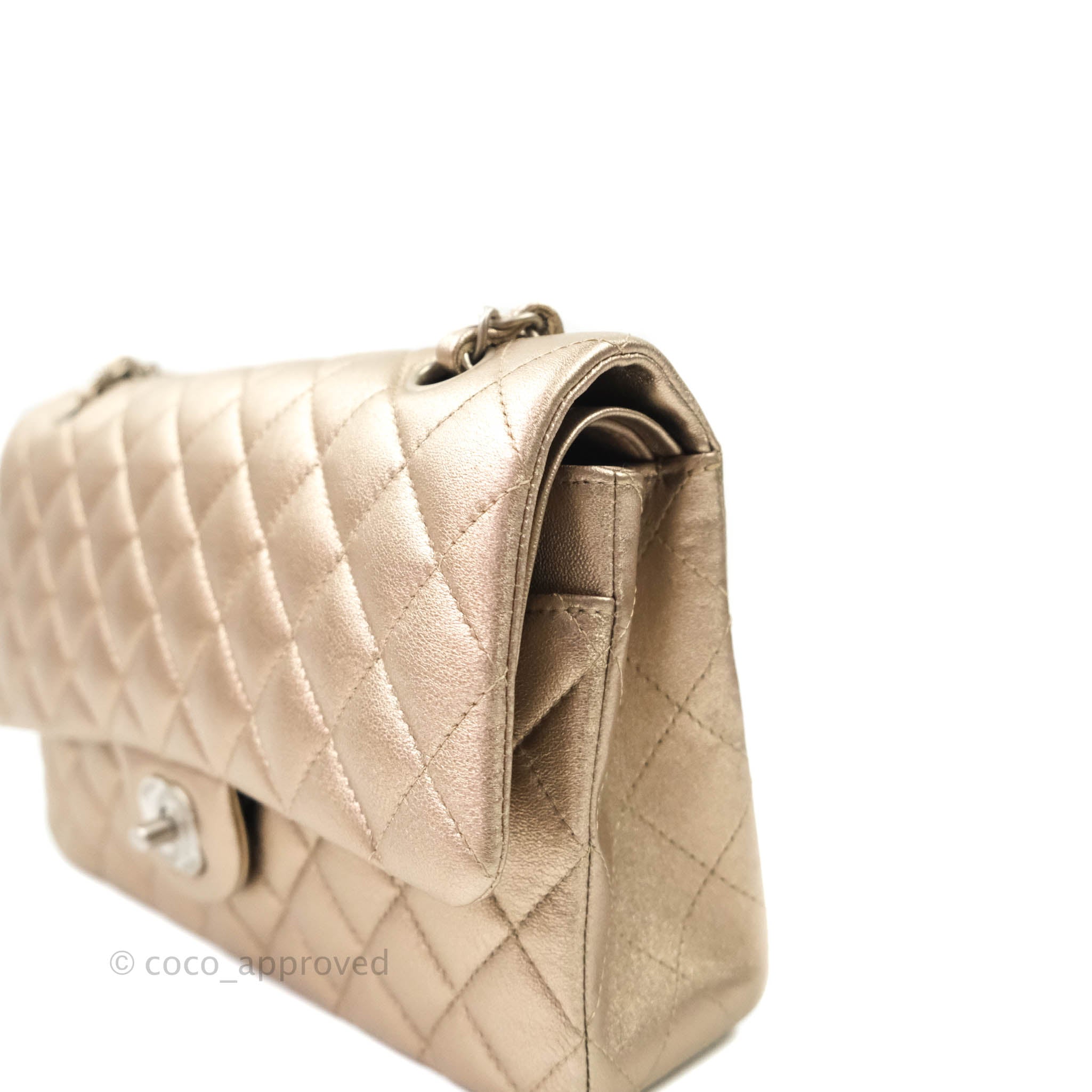 Chanel Classic M/L Medium Double Flap Metallic Bronze Lambskin Matte S –  Coco Approved Studio