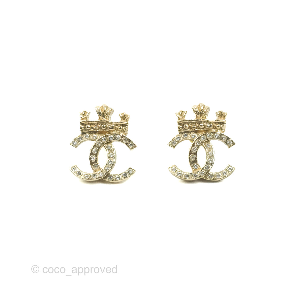 Chanel CC Crystal Crown Earrings Gold 21A