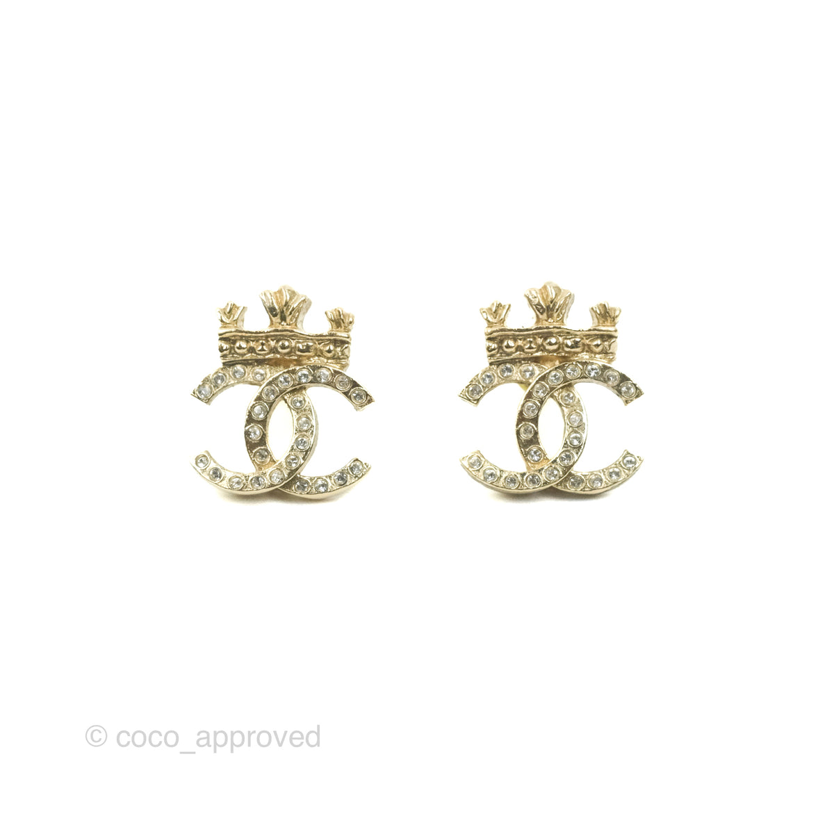 CHANEL Crystal CC Crown Earrings Gold 818710