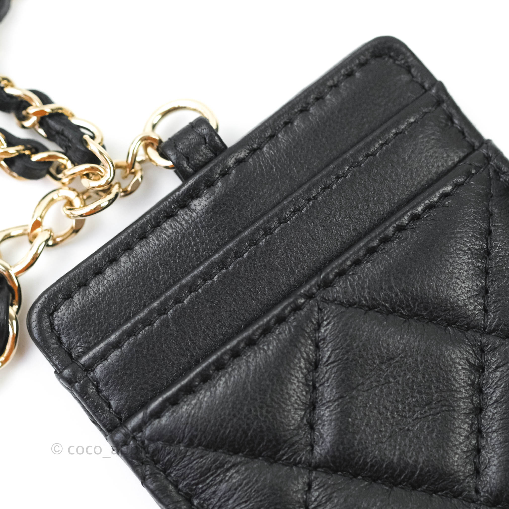 Chanel Quilted Chain Infinity Card Holder Black Lambskin Gold
