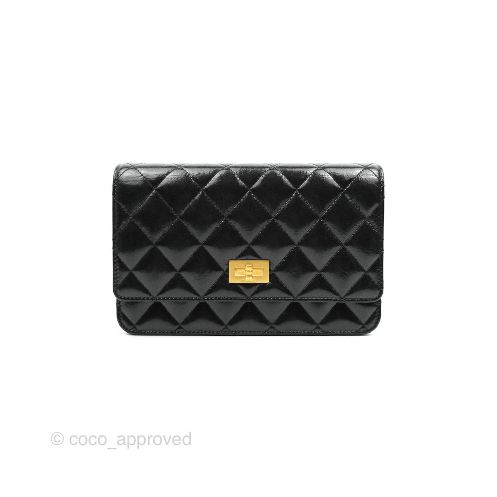 Chanel Quilted Reissue WOC Black Glazed Crumpled Calfskin Aged Gold Hardware