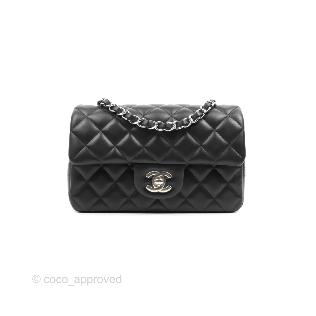 Chanel Quilted Mini Rectangular Flap Black Lambskin Silver Hardware