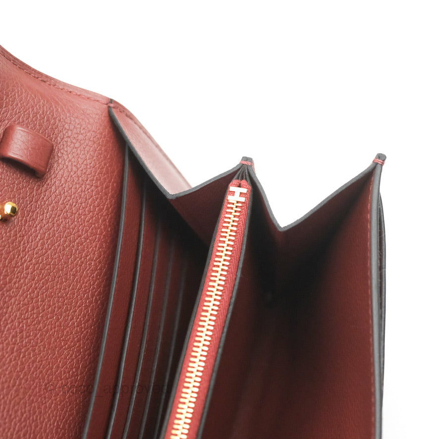 Hermès Constance Long To Go wallet $5,450 Rouge Grenat Evercolor…