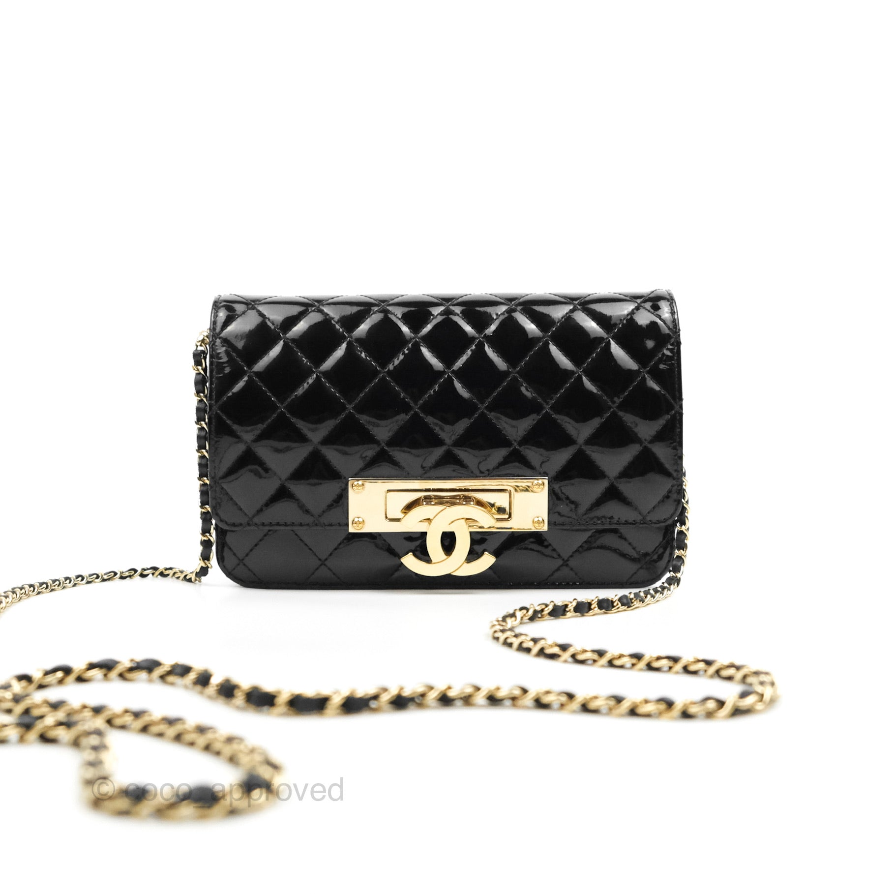 Chanel Golden Class Wallet On Chain WOC Black Patent Gold Hardware