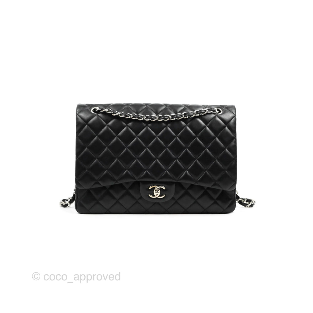 Chanel Single Flap Maxi Lambskin Black Silver Hardware
