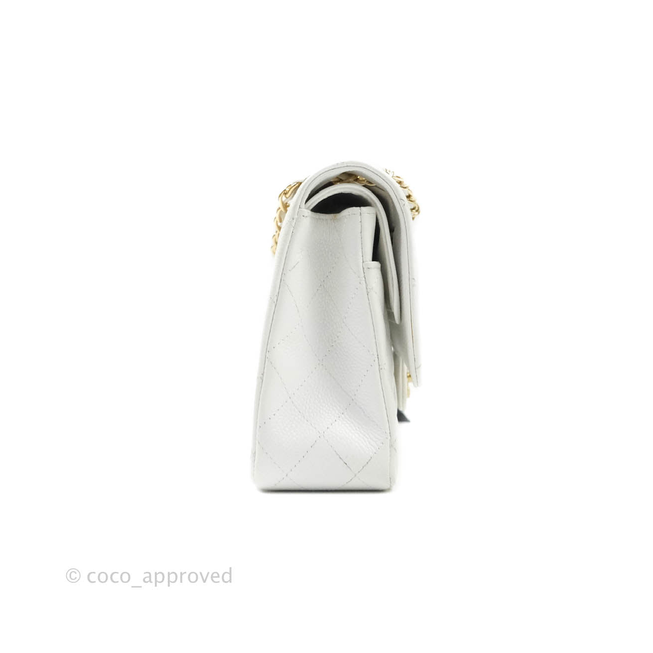 Chanel M/L Medium Double Flap Bag White Caviar Gold Hardware