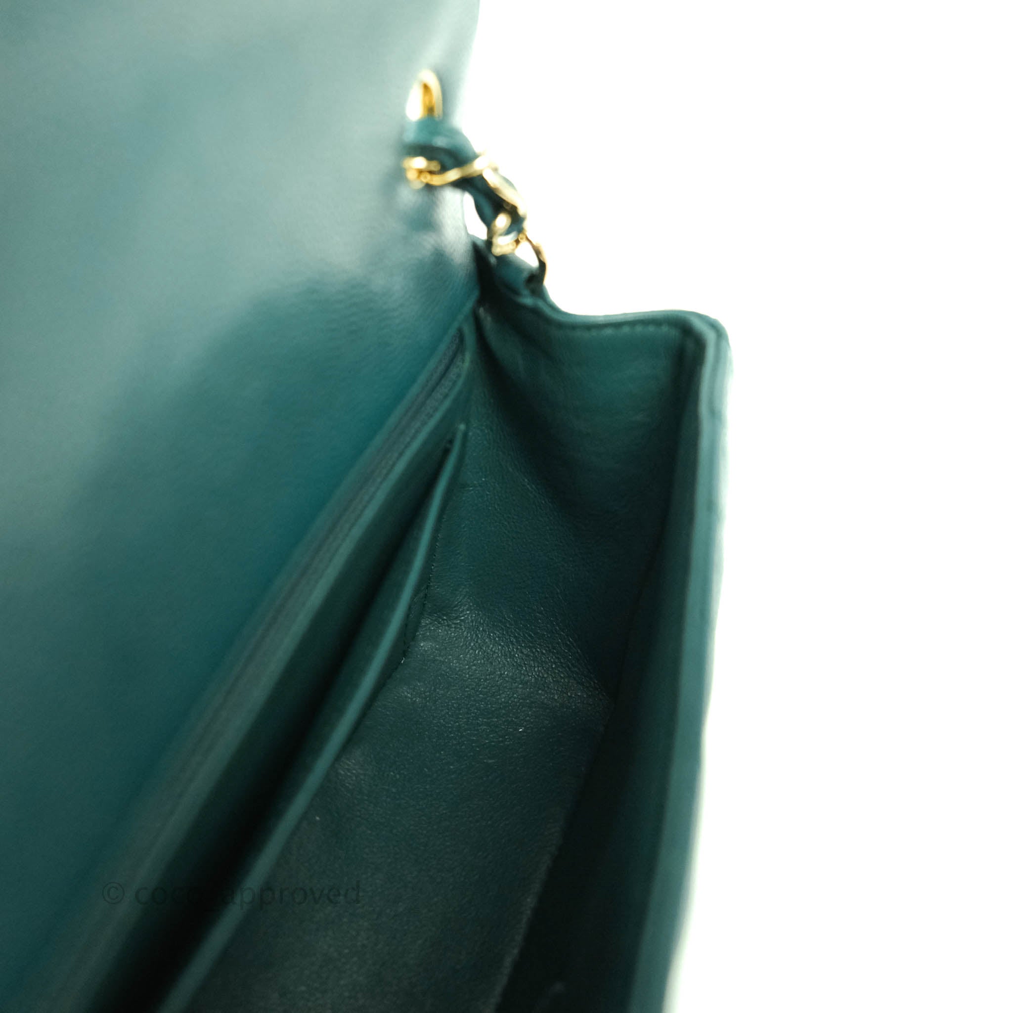 Chanel Chevron Mini Rectangular Caviar Flap Bag Dark Green Gold