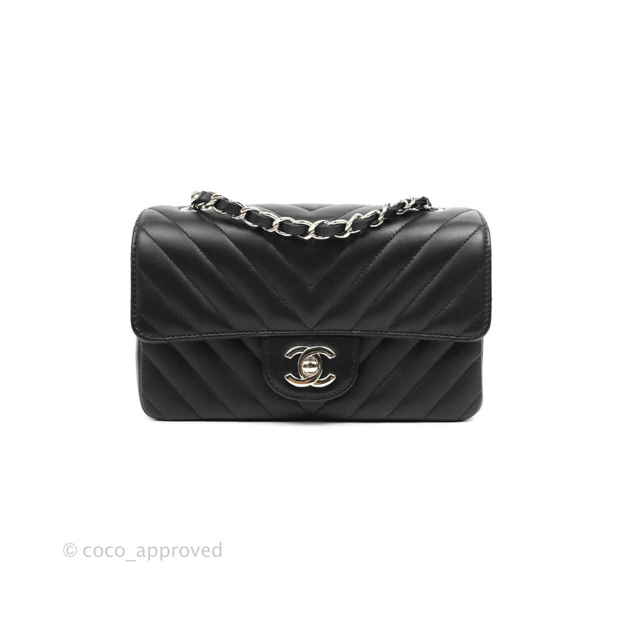Chanel Black and Silver Printed Lambskin Mini Rectangular Flap Dark Silver Hardware, 2022, Womens Handbag