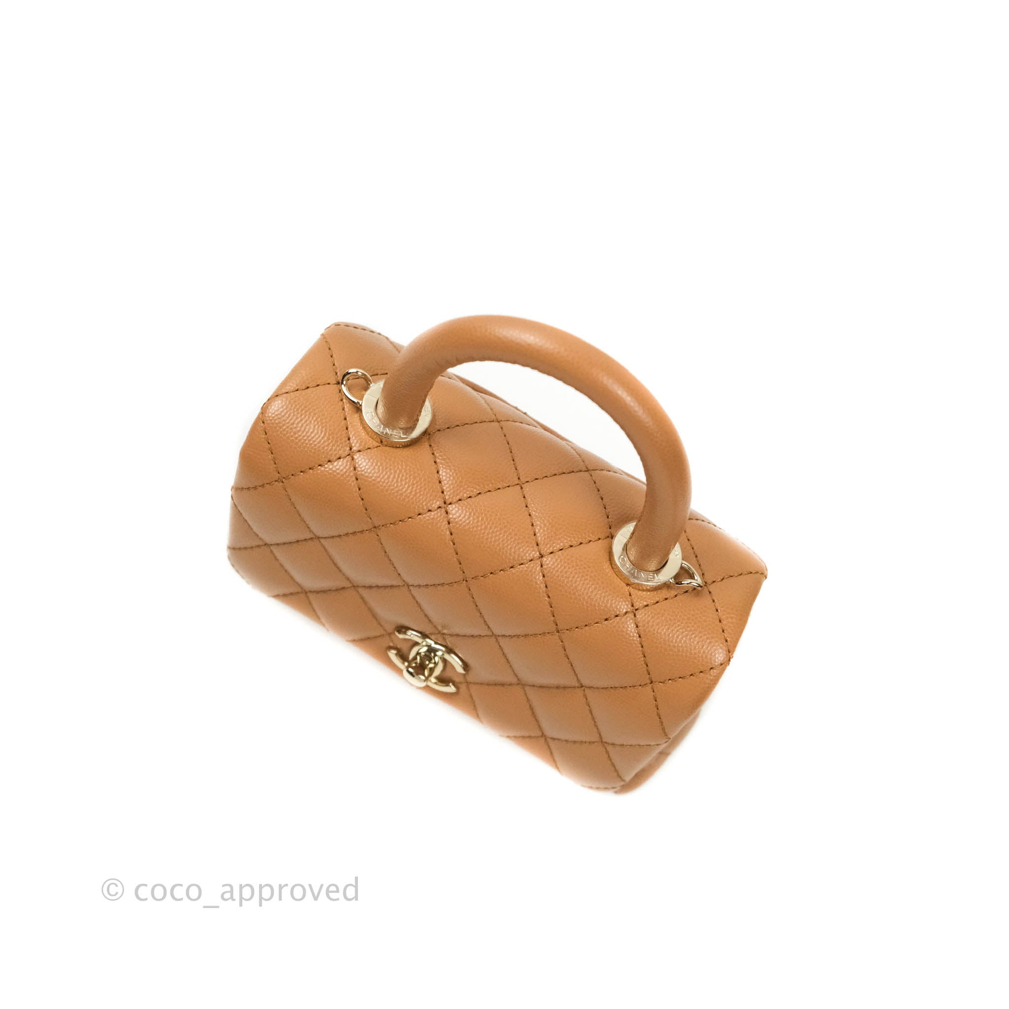 Chanel Quilted Extra Mini Coco Handle Dark Beige Caviar Gold