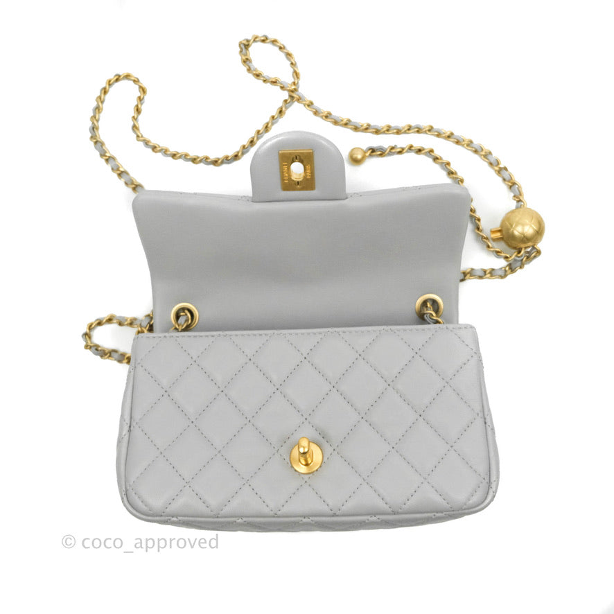 Chanel Mini Rectangular Pearl Crush Quilted Grey Lambskin Aged Gold Hardware