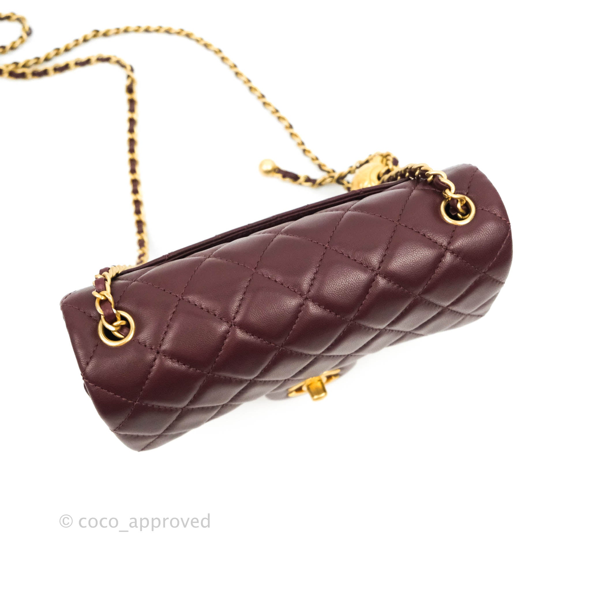 Chanel Mini Rectangular Pearl Crush Quilted Maroon Red Lambskin