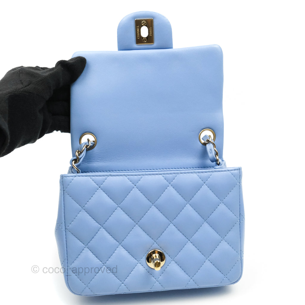 Chanel Mini Square Quilted Sky Blue Lambskin Gold Hardware 21C – Coco  Approved Studio