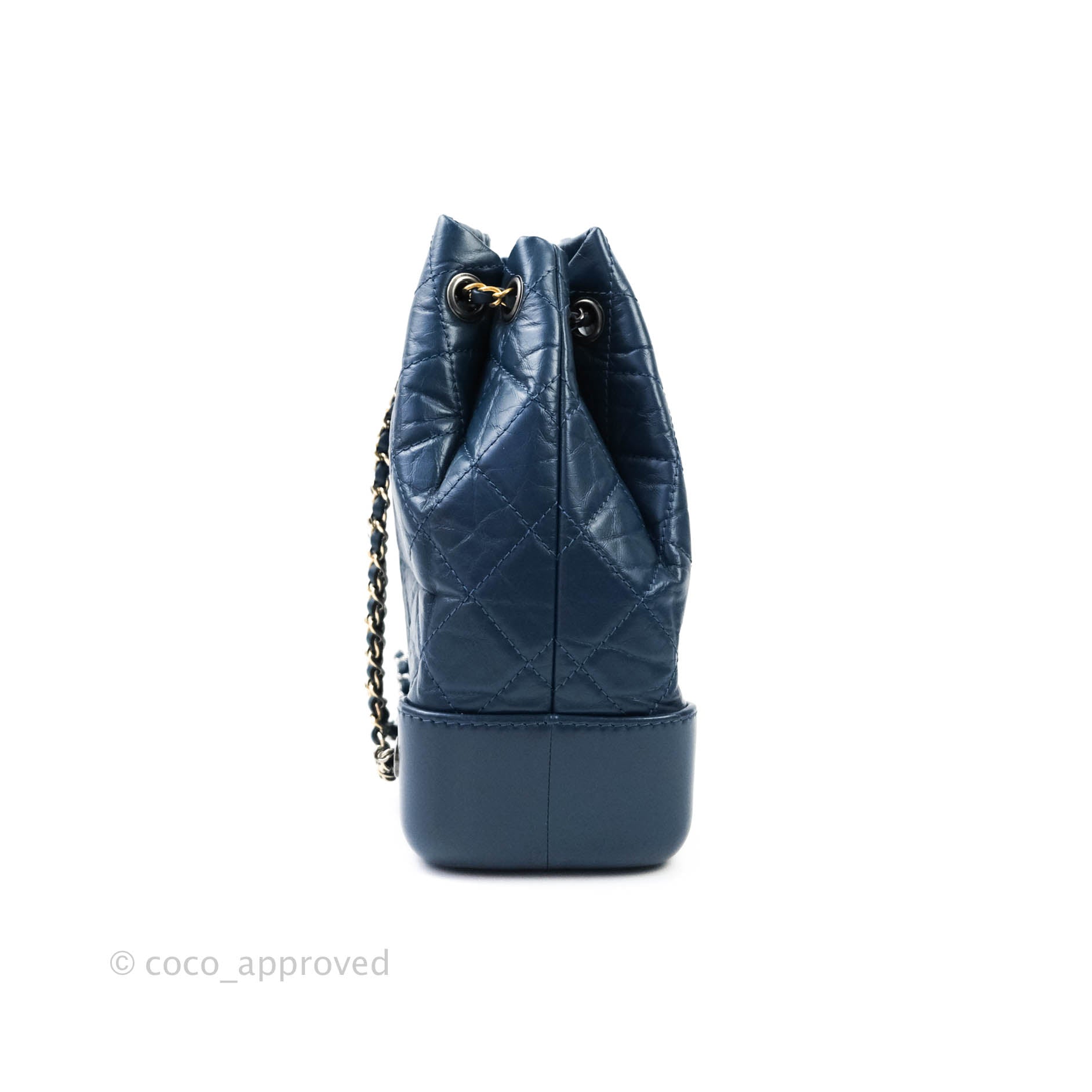 Glampot - 7321-5 A94485 Small Blue/ Black Quilted Aged Calfskin Gabrielle  Backpack Serial No: 24XXXXXX Condition: Refurbished 8.5/10 Remarks: Used in  excellent condition; replaced leather strap (lambskin) at bagspa, minor  pressmarks on