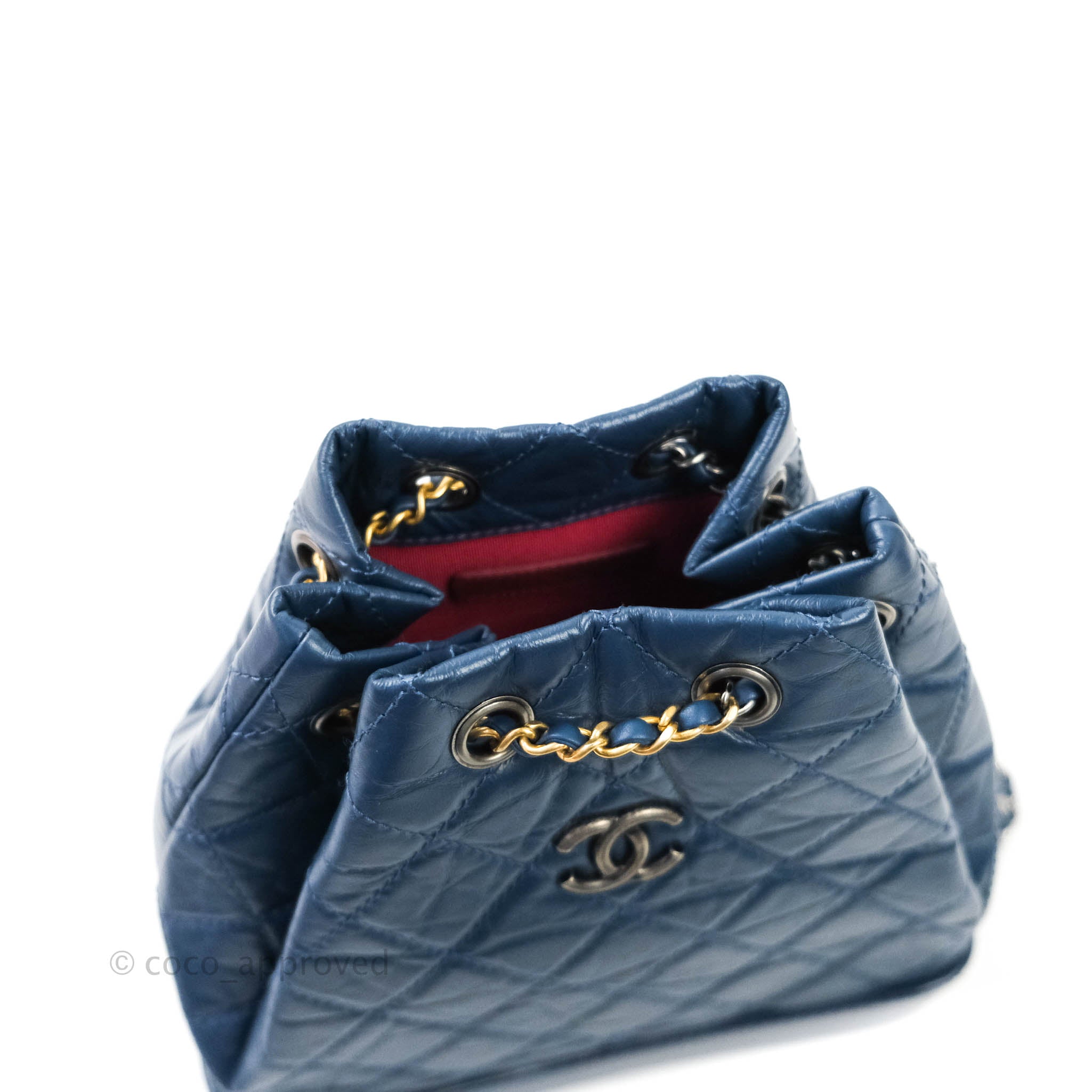 CHANEL Aged Calfskin Quilted Gabrielle Backpack Blue 1284822