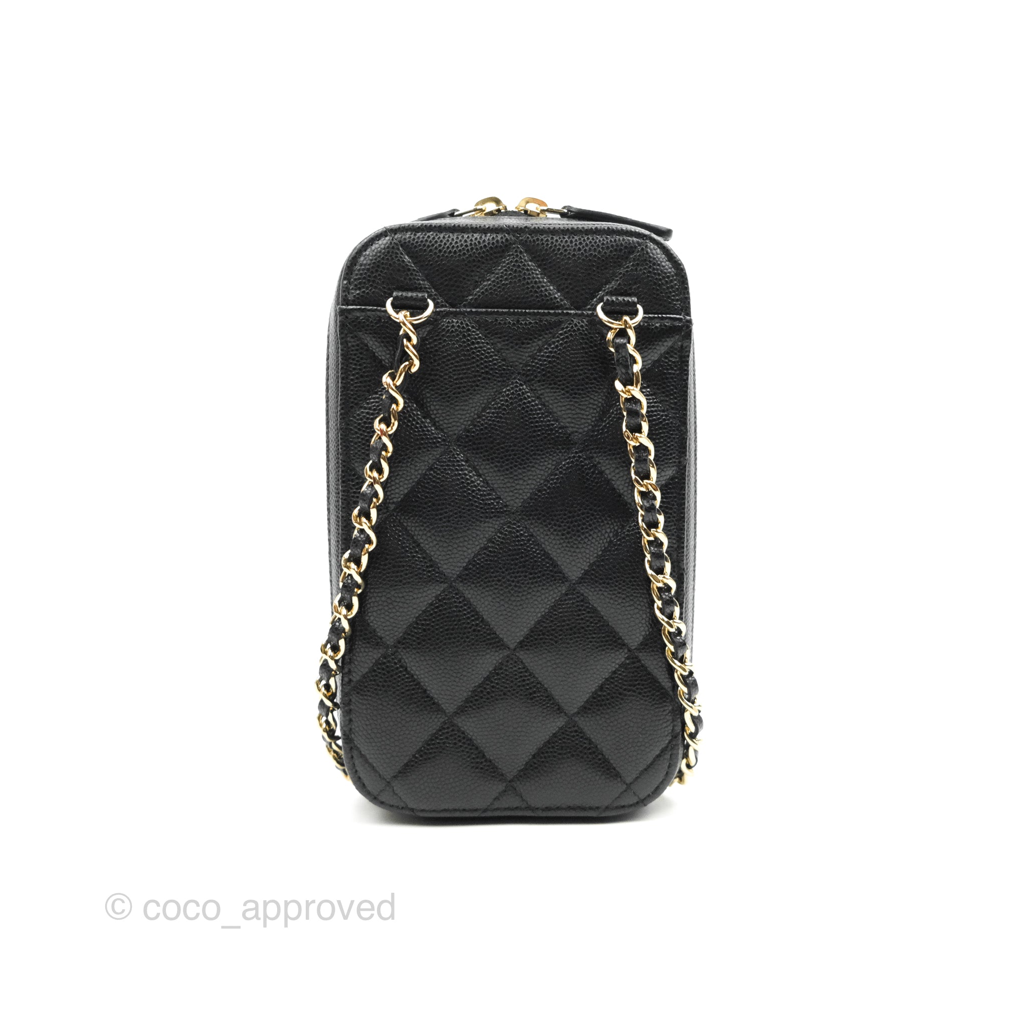 Chanel Phone Holder Bag Black Caviar Gold hardware - Designer WishBags