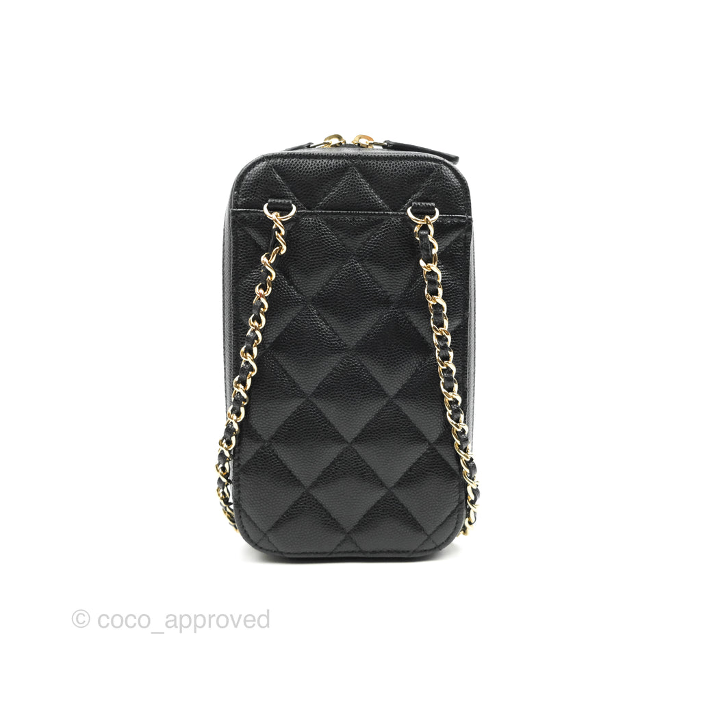 Chanel Quilted WOC Phone Holder Black Caviar Gold Hardware