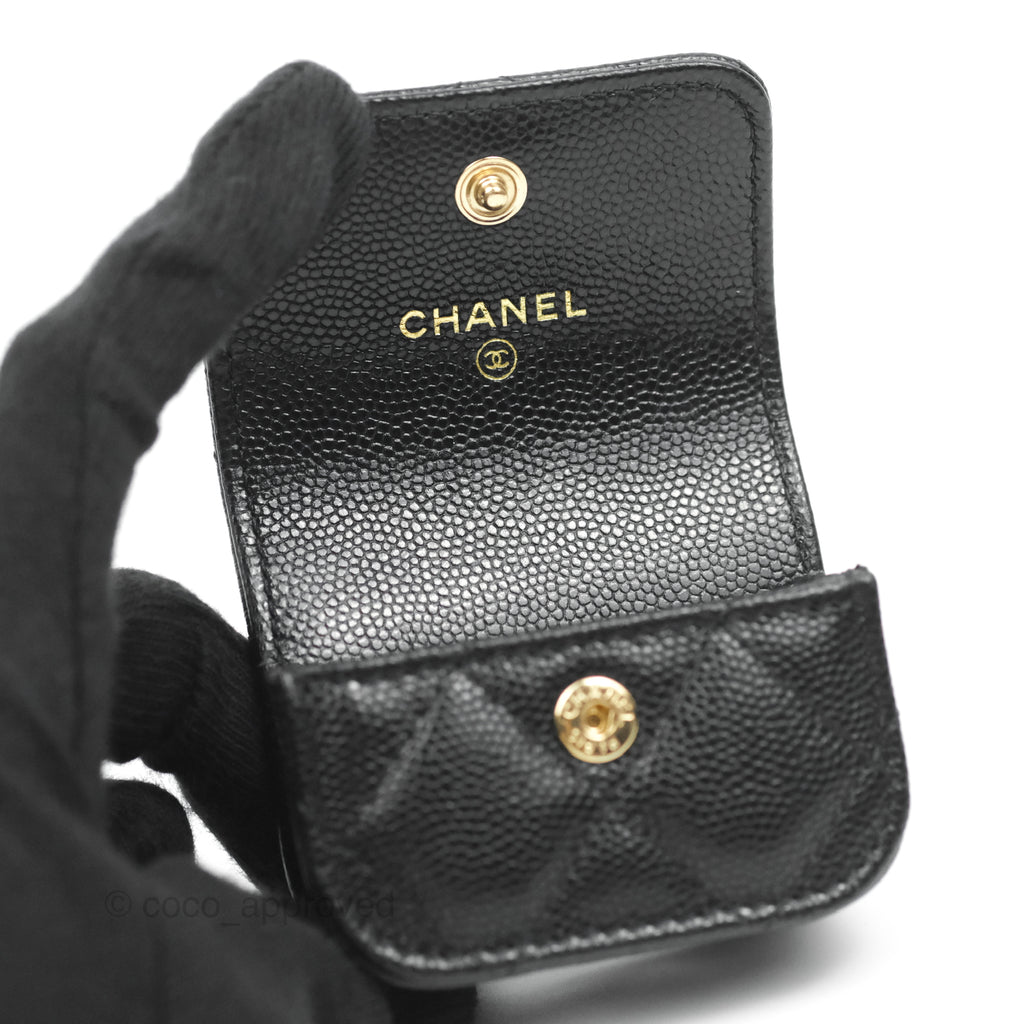 Chanel Quilted Black Caviar Airpods Case Gold Hardware