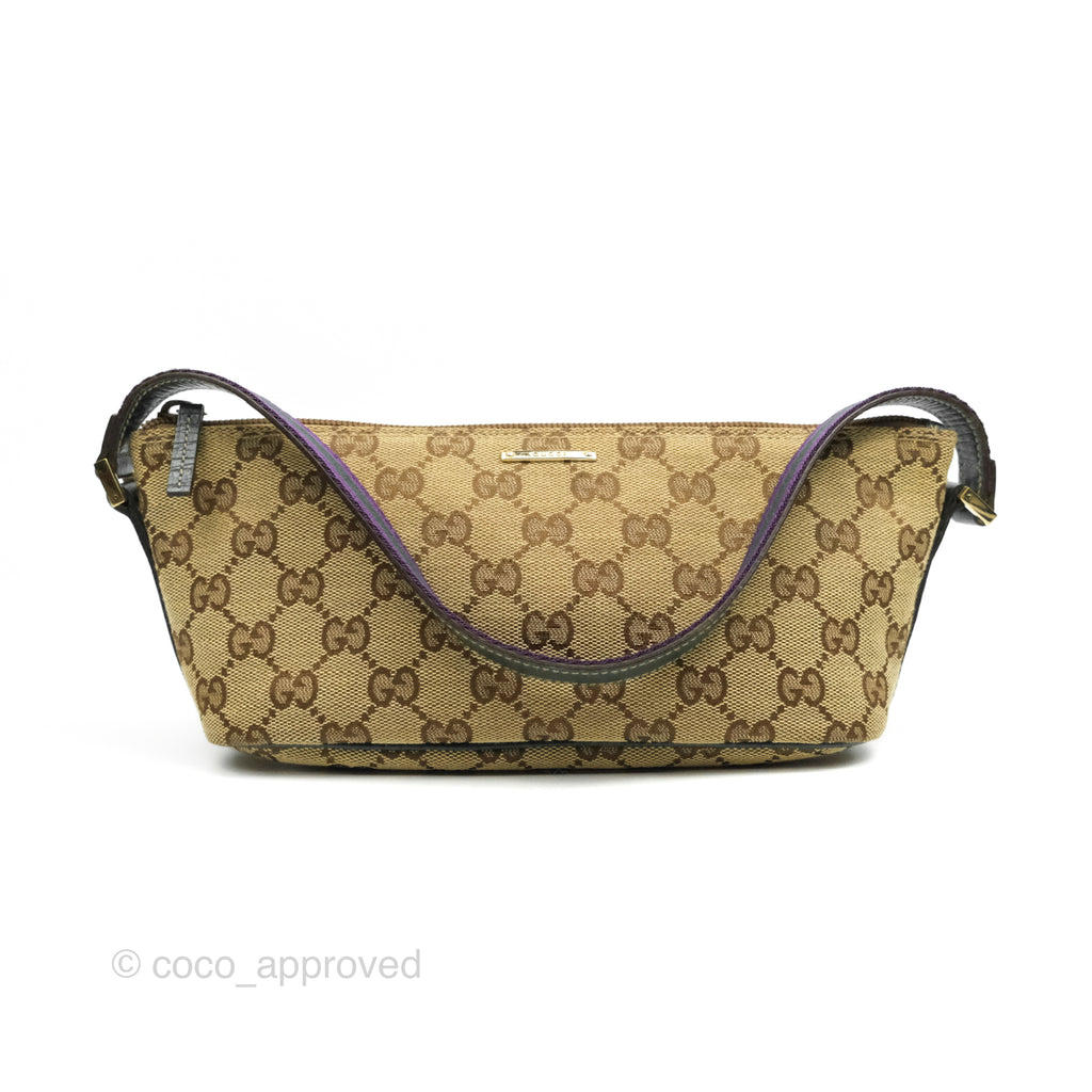 Gucci Vintage GG Canvas Green Leather Boat Pochette