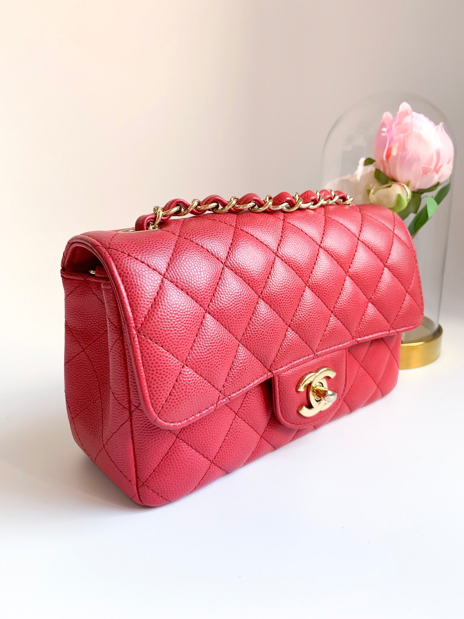 Chanel Pink Caviar Skin Mini Classic Square Flap Bag 17 82773