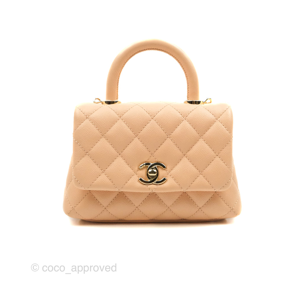 Chanel Extra Mini Coco Handle Quilted Light Beige Pink Caviar Gold Hardware