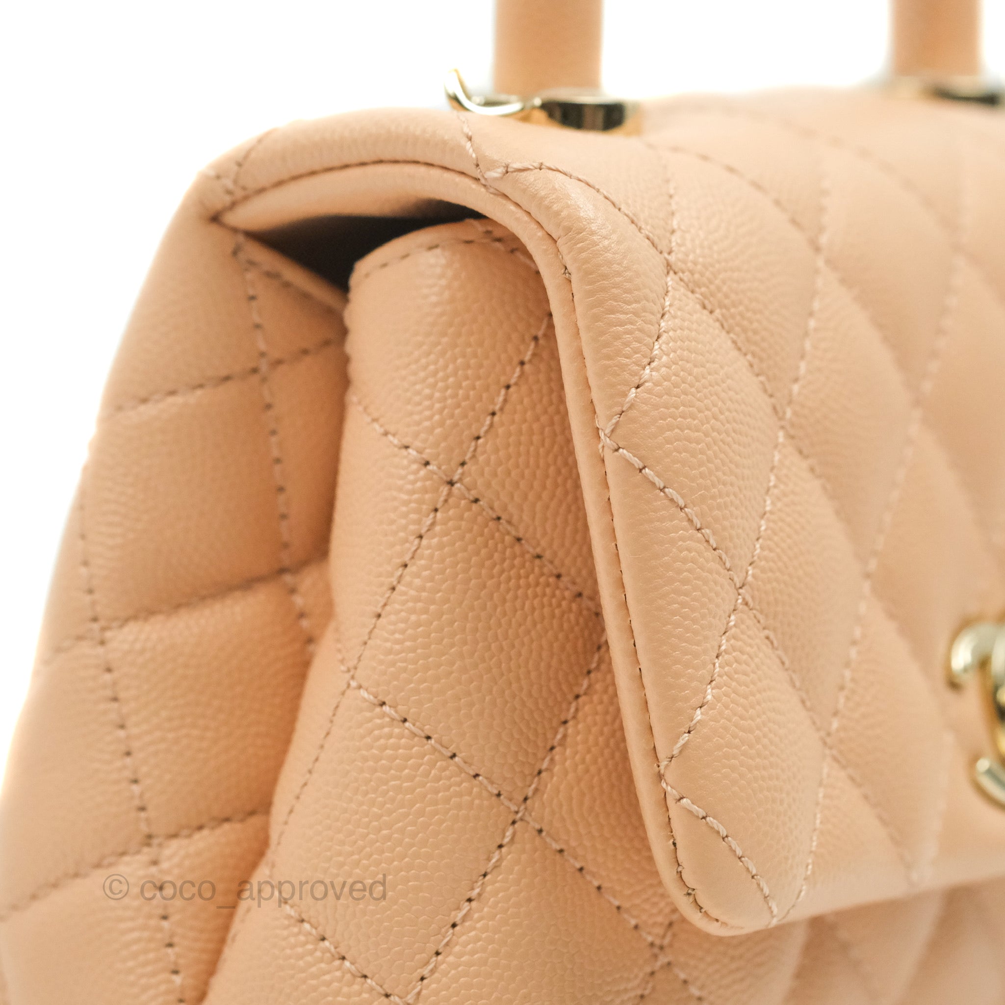 Chanel Mini Coco Handle Quilted Light Beige Pink Caviar Gold