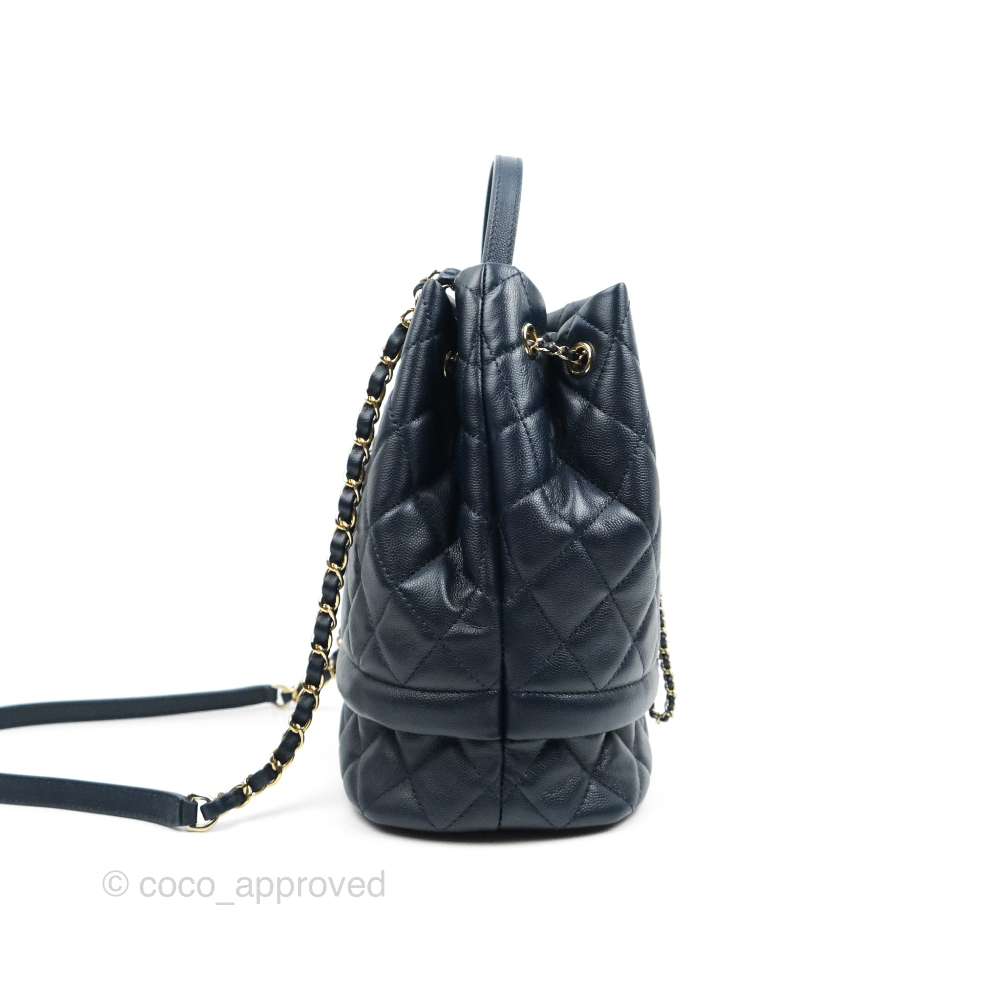 Chanel Quilted Crystal Pearl Crush Drawstring Bucket Bag Navy Velvet G –  Coco Approved Studio