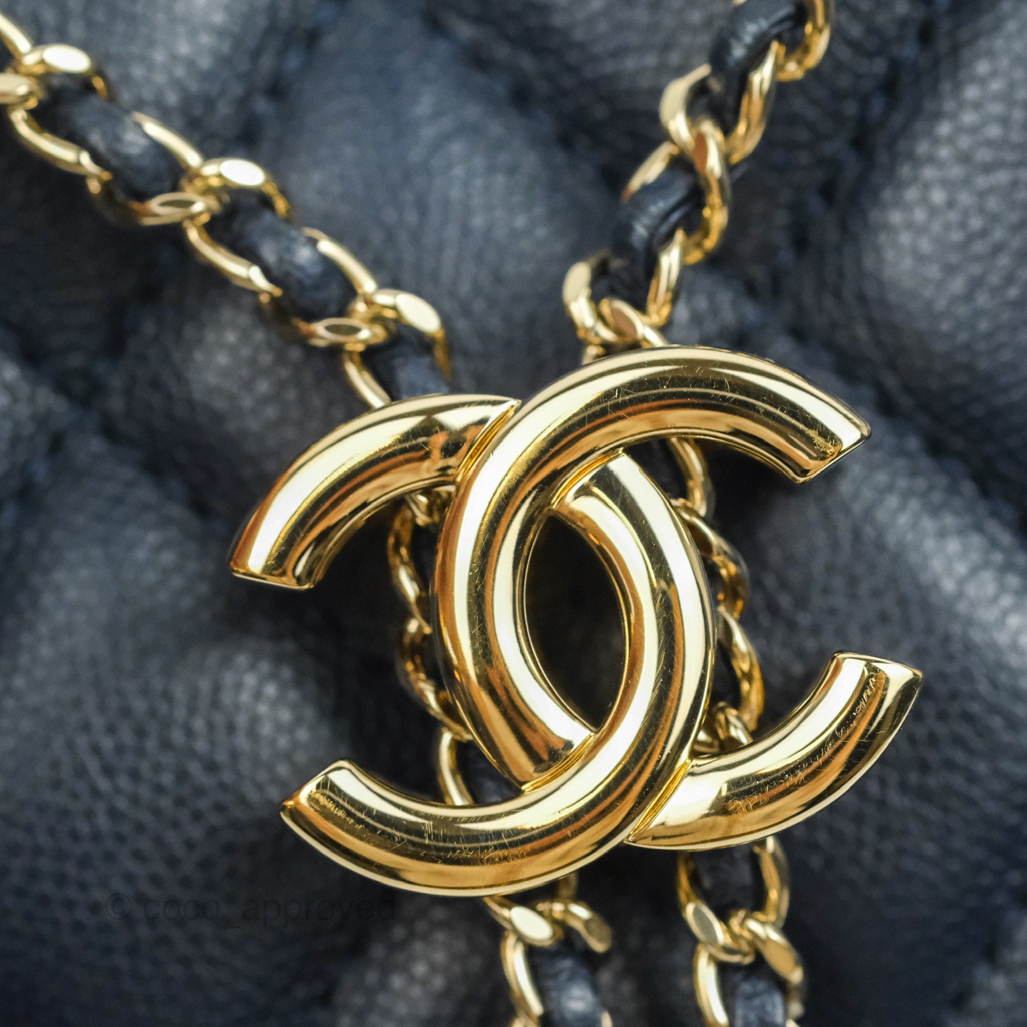 Chanel Medium Quilted Rolled Up Bucket Drawstring Bag Navy Caviar