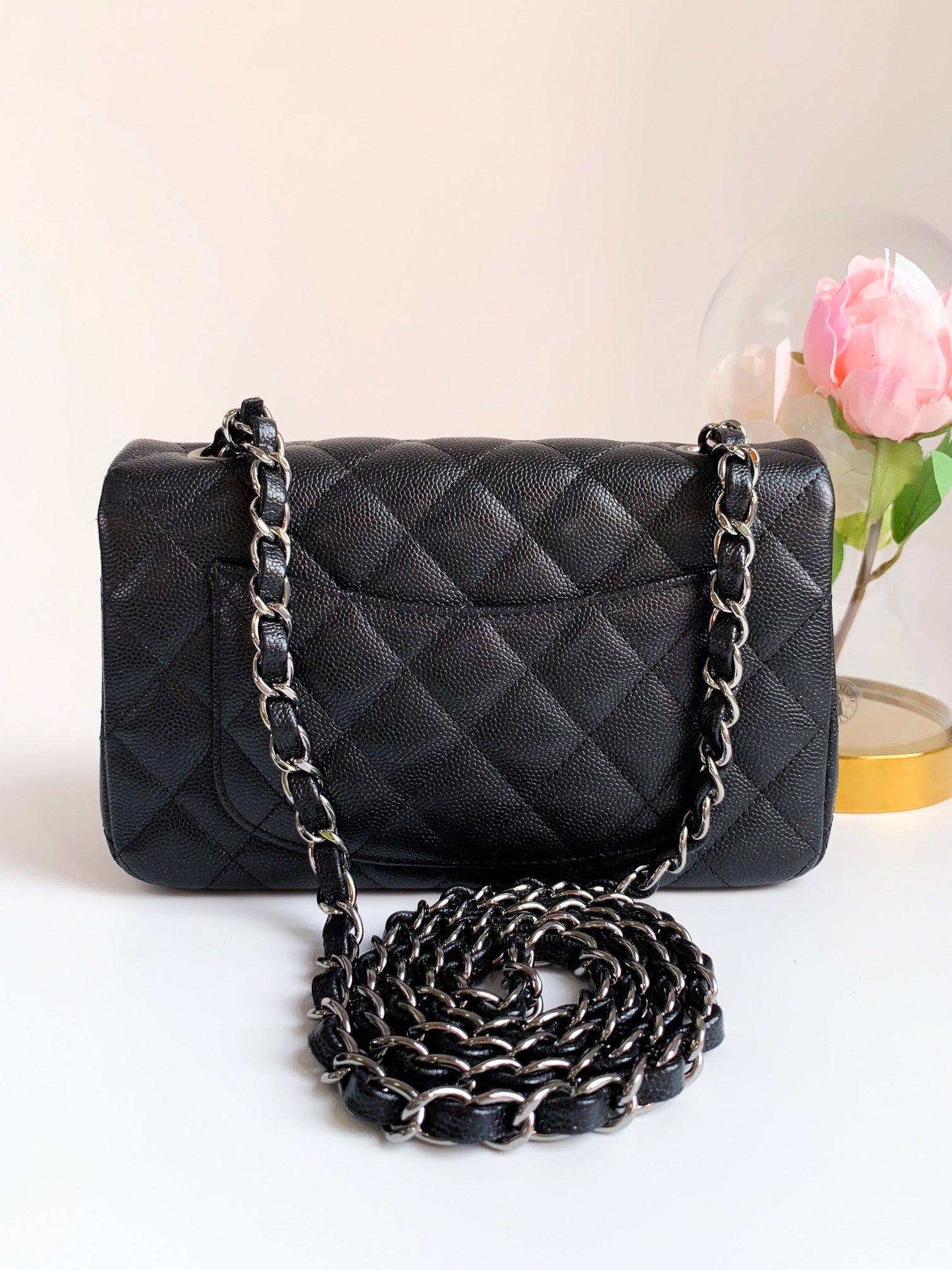 Chanel Iridescent Caviar Quilted Mini Rectangular Flap Black Silver Ha –  Coco Approved Studio