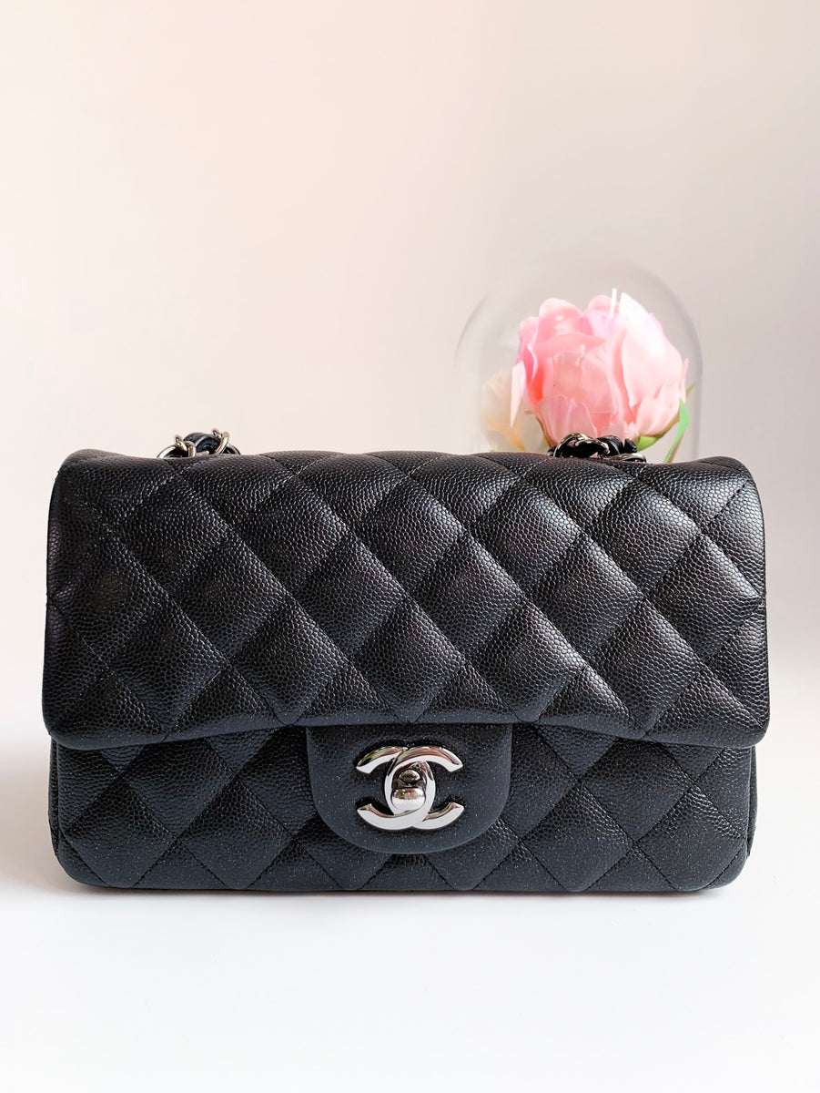 Chanel Iridescent Caviar Quilted Mini Rectangular Flap Black Silver Ha –  Coco Approved Studio