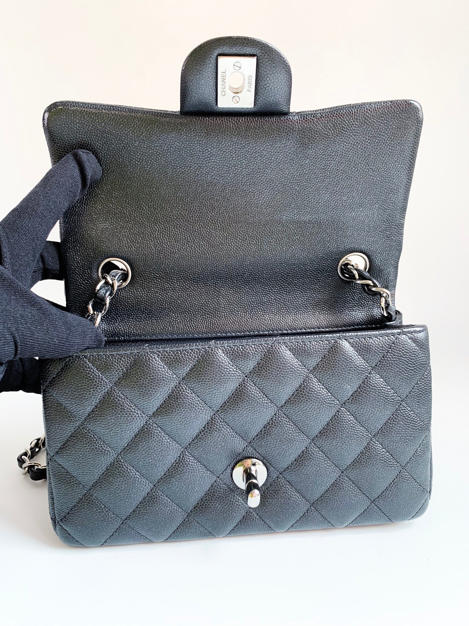 Chanel classic flap Square Mini iridescent grey caviar ruthenium hw Bag