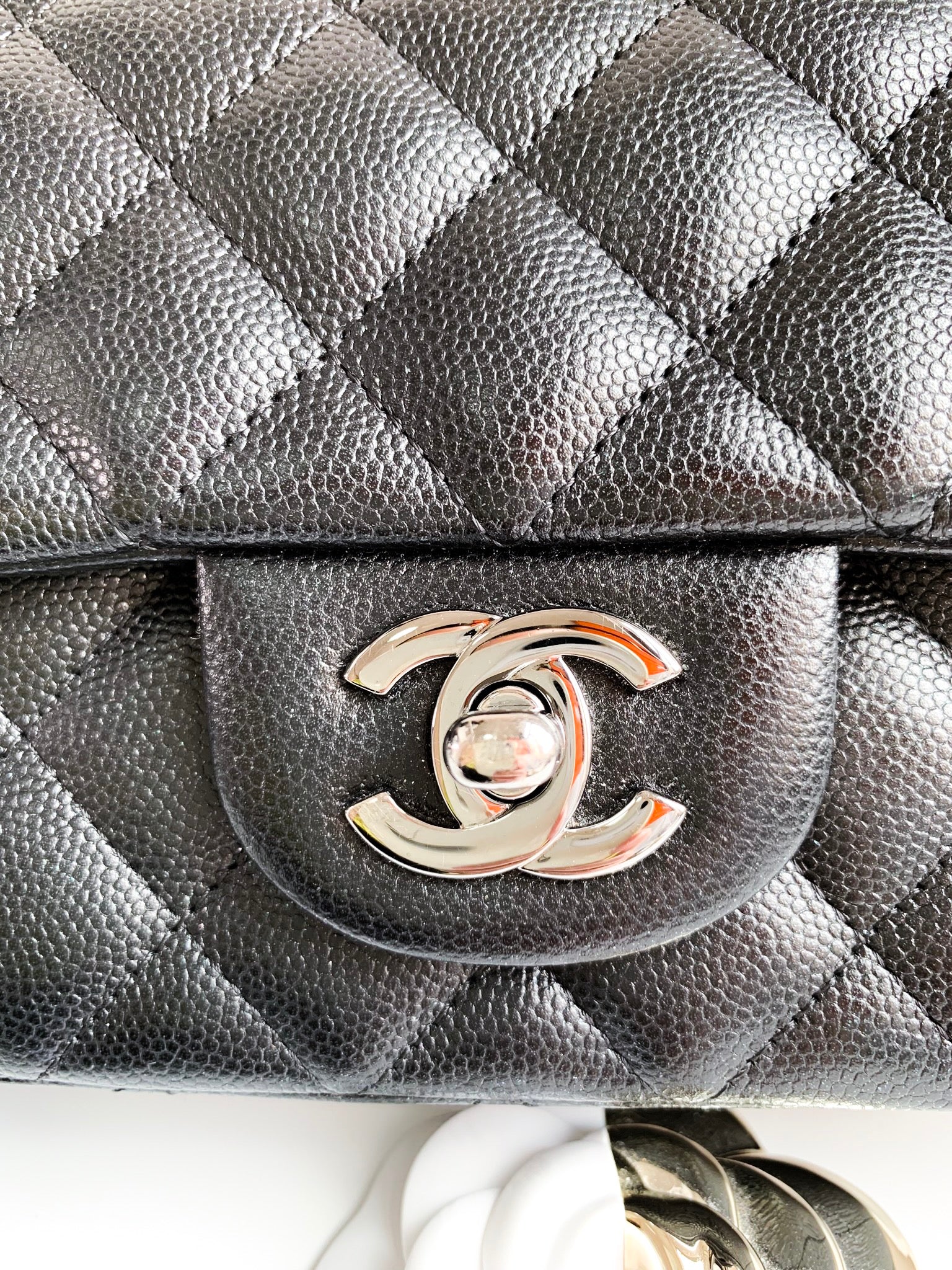 Chanel Top Handle Mini Rectangular, Iridescent White Caviar with Silver  Hardware, Preowned in Box WA001