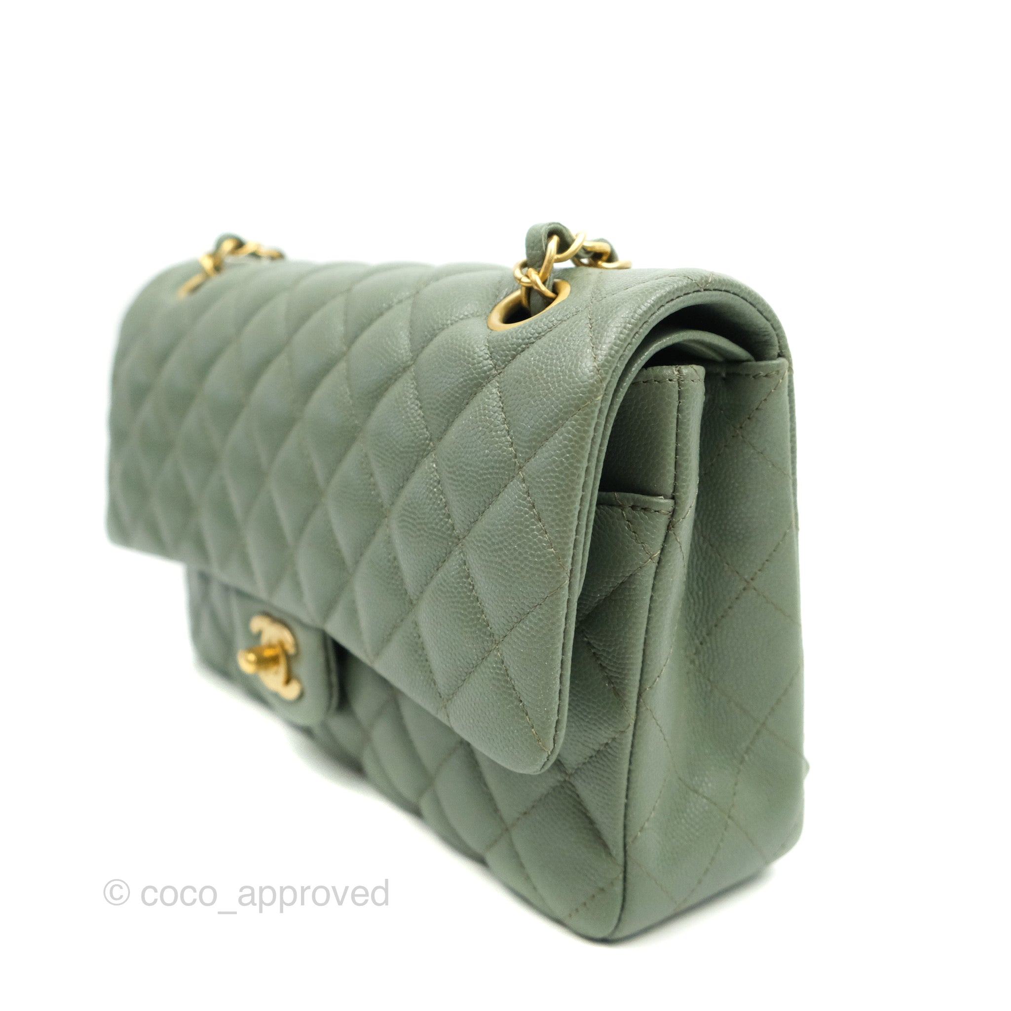 Chanel Green Iridescent Lambskin Medium Classic Double Flap Light Gold –  Madison Avenue Couture